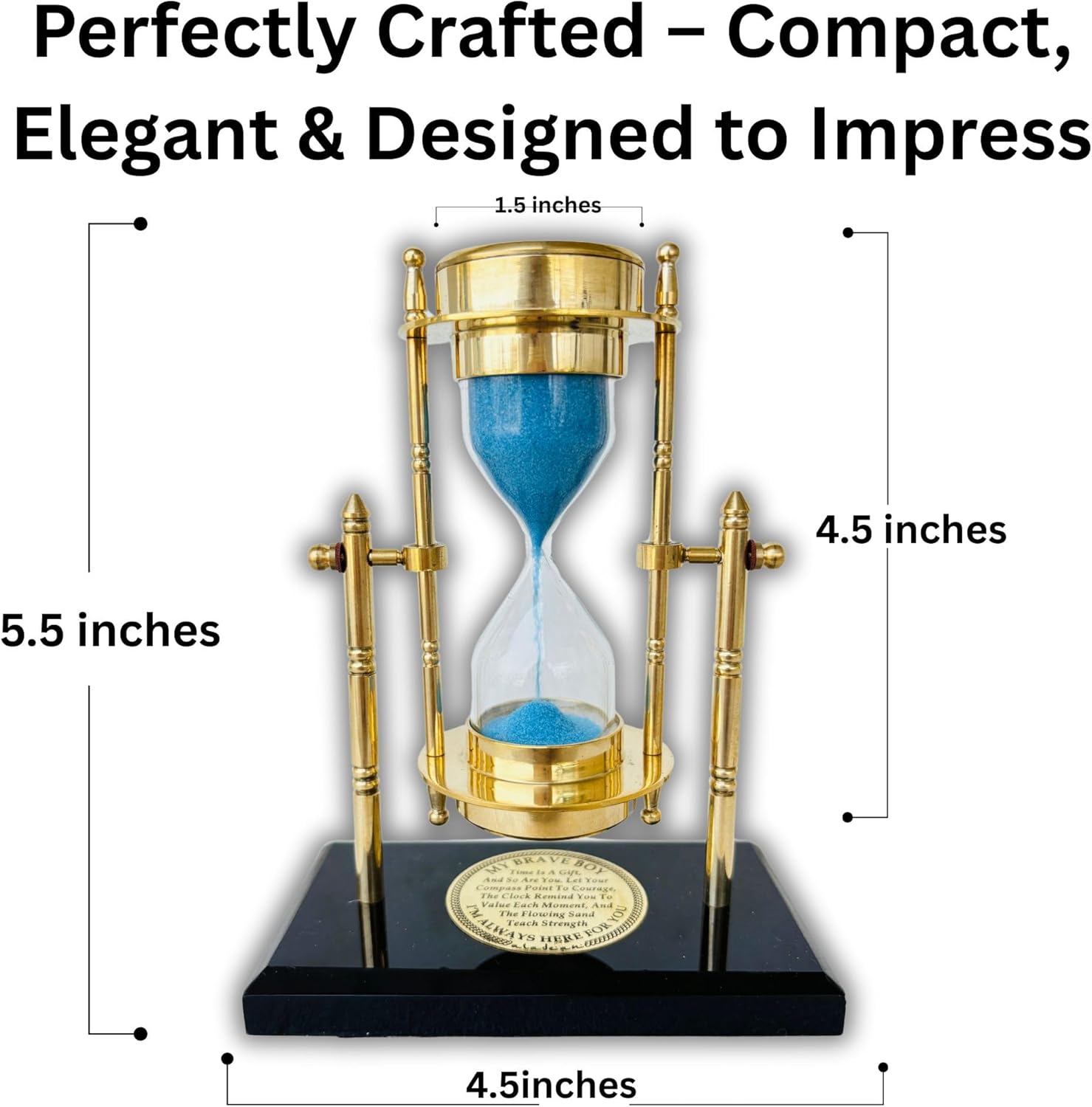 Brass SandTimer ClockCompass - Brave Boy Inspirational Gift for Men | Vintage Table Top Desk Decorative Uplifting Gifts