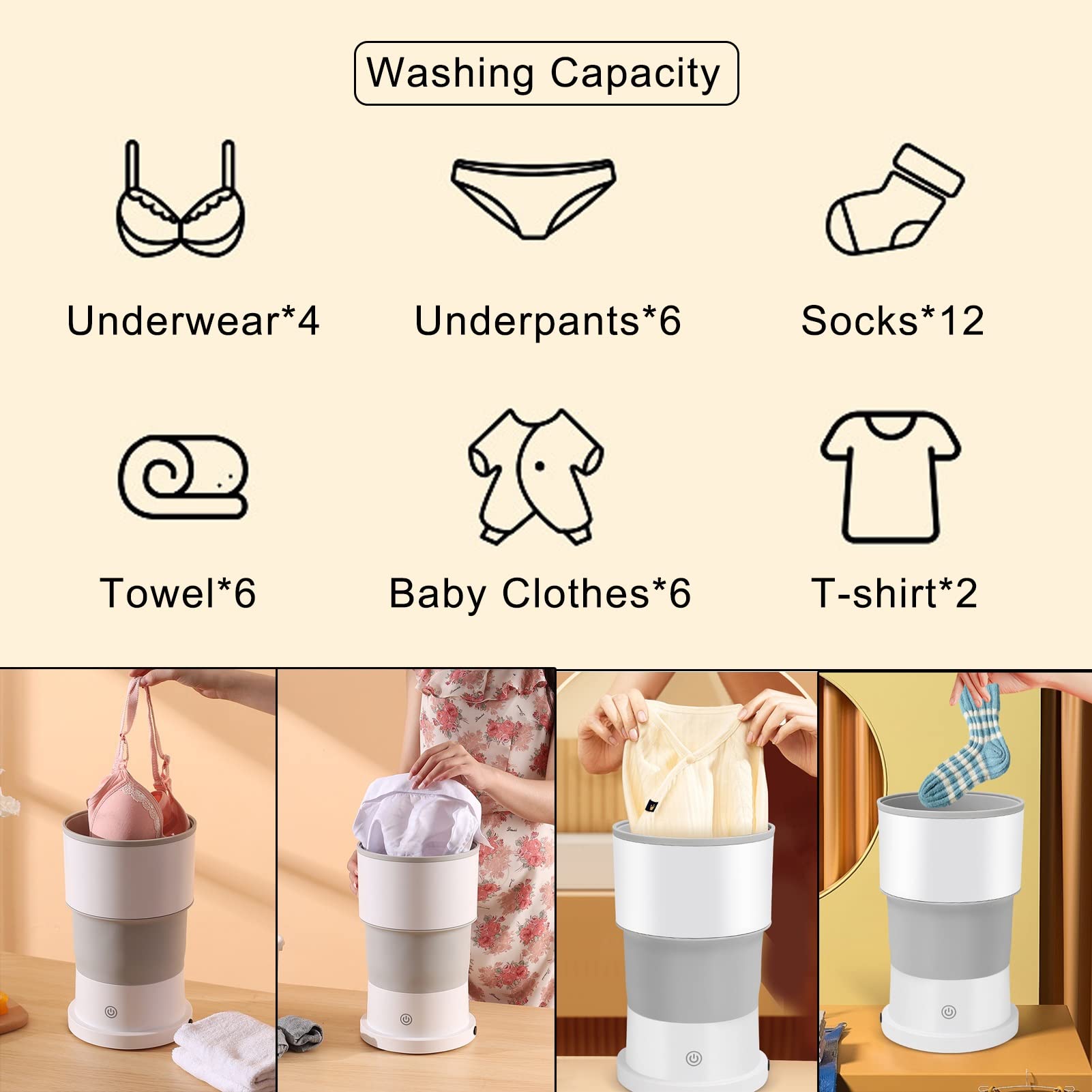 Draagbare Wasmachine, 6L Mini Kleine Wasmachine Wasmachine, Automatische Uitschakeling, voor Babykleding, Ondergoed of Kleine Items, voor Appartement, Wasserette, Camping