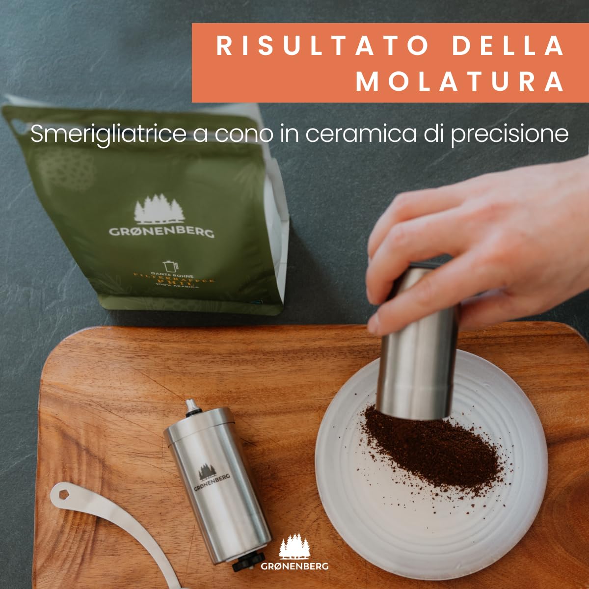 Groenenberg Macina caffé manuale, regoliable | Macinacaffè in acciaio inossidabile (inox) | Macinino caffè manuale | Coffee grinder con smerigliatrice in ceramica | Regolazione precisa