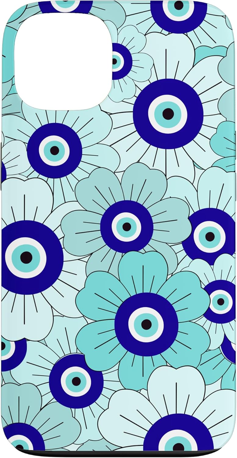 Floral Daisies Evil Eye Turkish Arabesque Eyeball Teal Case for iPhone 13