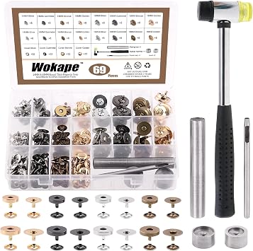 Wokape 70 Sets Magnetic Button Sewing Clasps Snaps Fasteners Assortment Kit 67Pcs - 4 Colors 14mm and 18mm Round Strong Magnetic Button Clasps Snaps with Magnetic Button Tool and Hammer