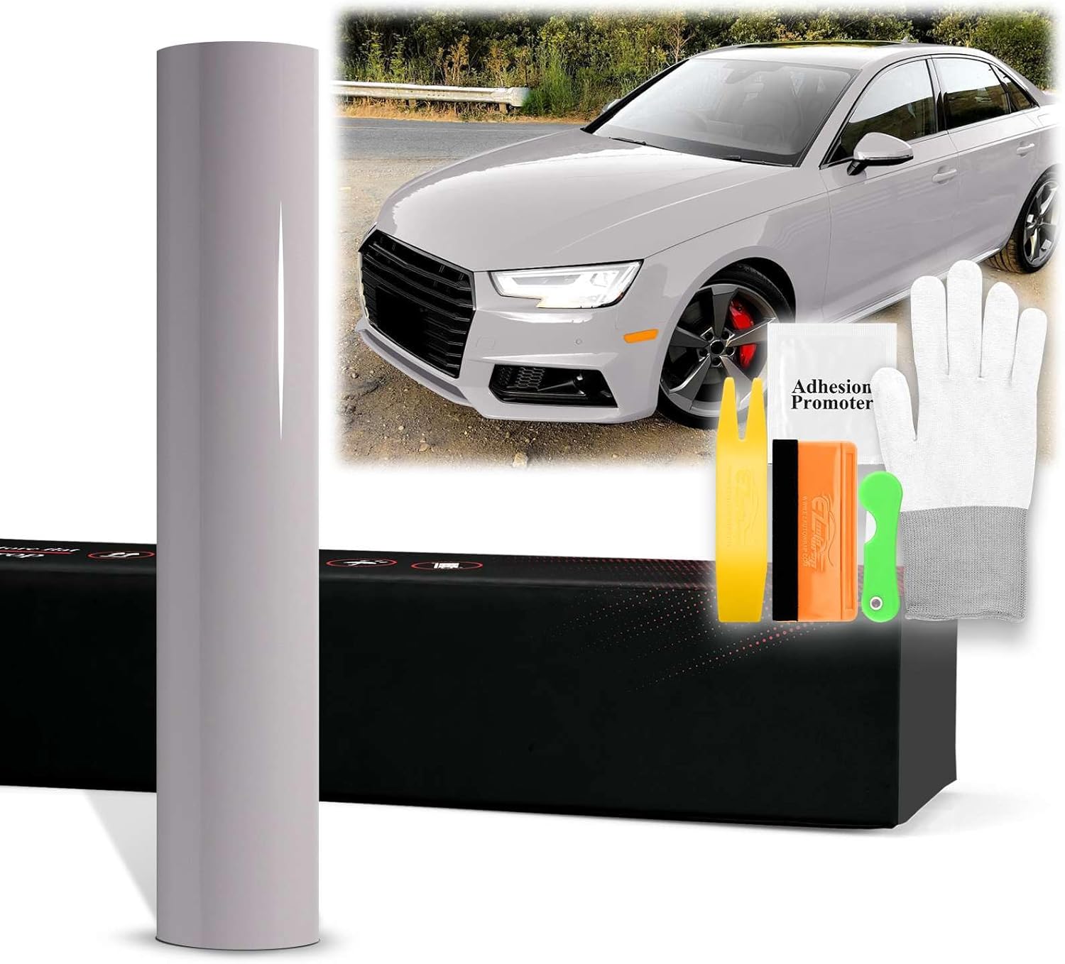 20"x60" (1.6FTx5FT) PPF Paint Protection Film Gloss Storm Gray Self Healing Auto Bra Vinyl Wrap Invisible Scratches Shield Sheet DIY with Tool Kit