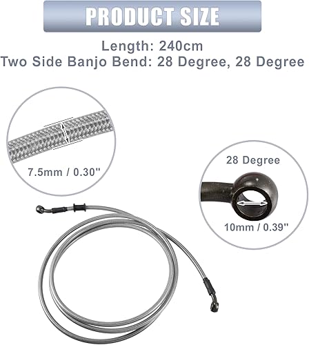 Miniatura 4 de X AUTOHAUX 94.5 in AN3 M10 Línea de freno hidráulico para coche, manguera de aceite, 28 , acero inoxidable para coche, motocicleta, motocross,
