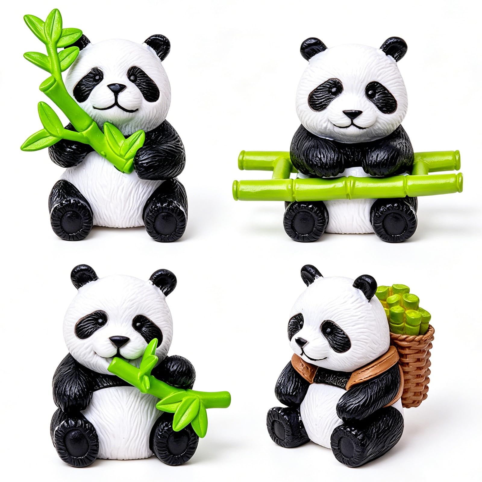 4PCS Panda Cake Topper Set, Mini Resin Panda Cake Topper Decoration Miniature Farm Animal Figurines for Desk, DIY Fairy Garden, Dollhouse and Home Decor