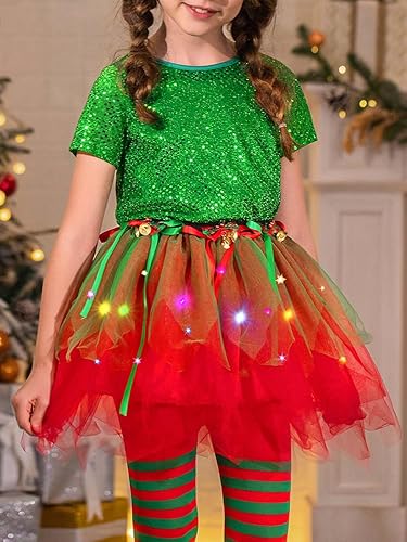 Miniatura 5 de EARENT Falda tutú iluminada de Navidad para niña, campanas de lazo de Navidad, faldas de tul de ballet, disfraz de fiesta de vacaciones, falda de