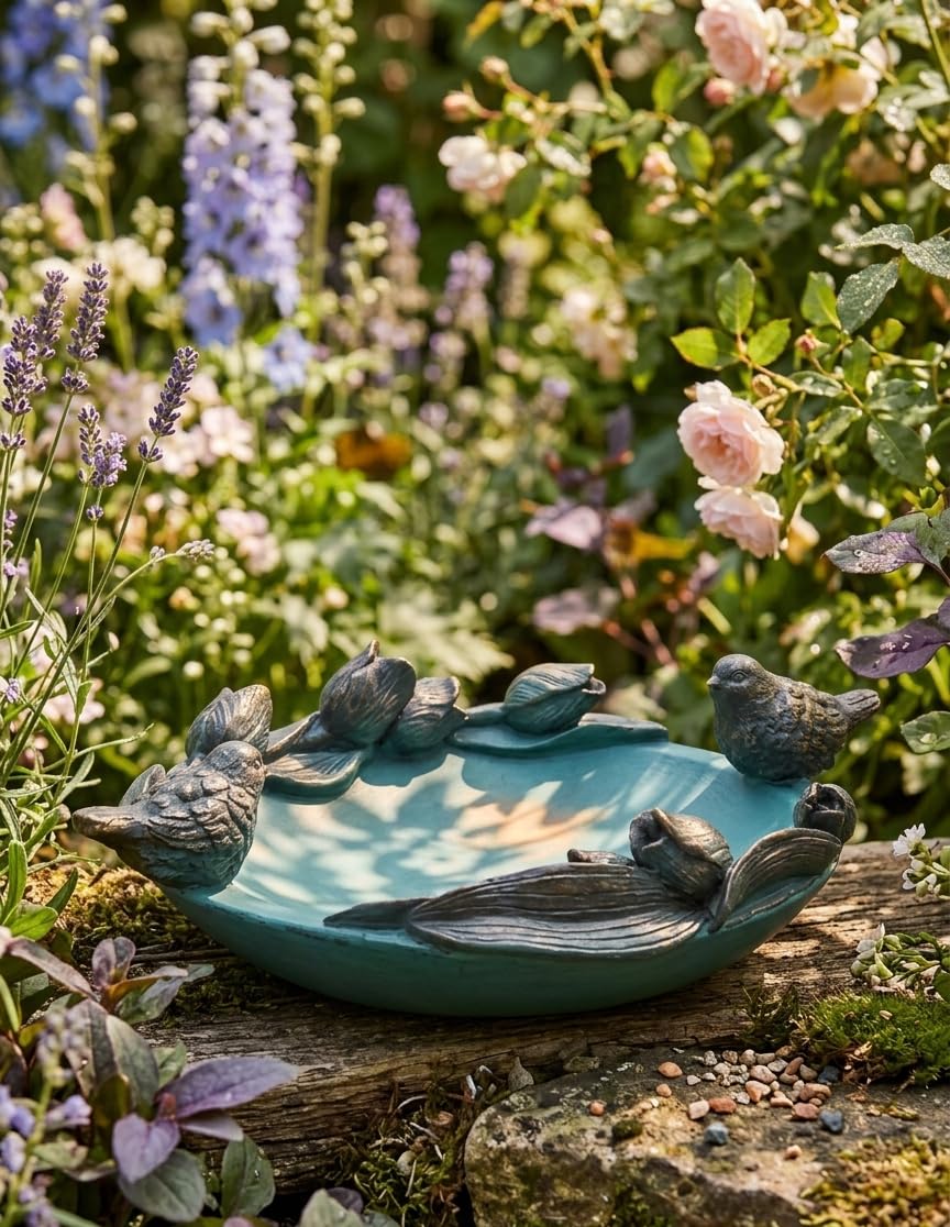 Bird Leaf Feeder Decorative Cast Iron Garden Bird Feeding Dish, Outdoor Leaf Shaped Bird Feeder for Seeds, Nuts and Water -T21