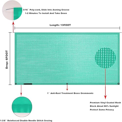 Miniatura 121 de Tentproinc Pantalla parasol para toldo, 8 pies x 13 pies 3 pulgadas (apta para toldo de 14 pies), protector solar de malla para autocaravana, cámper