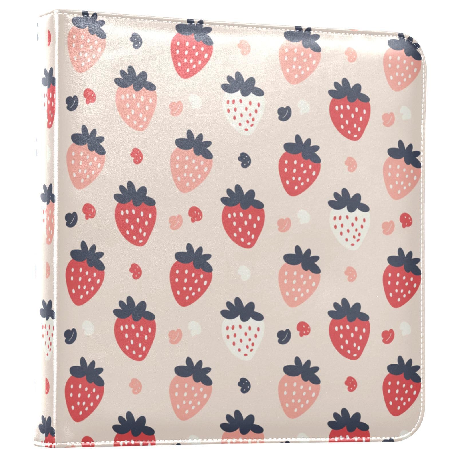 Kigai Strawberry Flowers Photo Album Self Adhesive Scrapbook Album Leather Cover DIY Picture Scrap Book with 20 Adhesive Sheets, 11.8x24x0.8 inch
