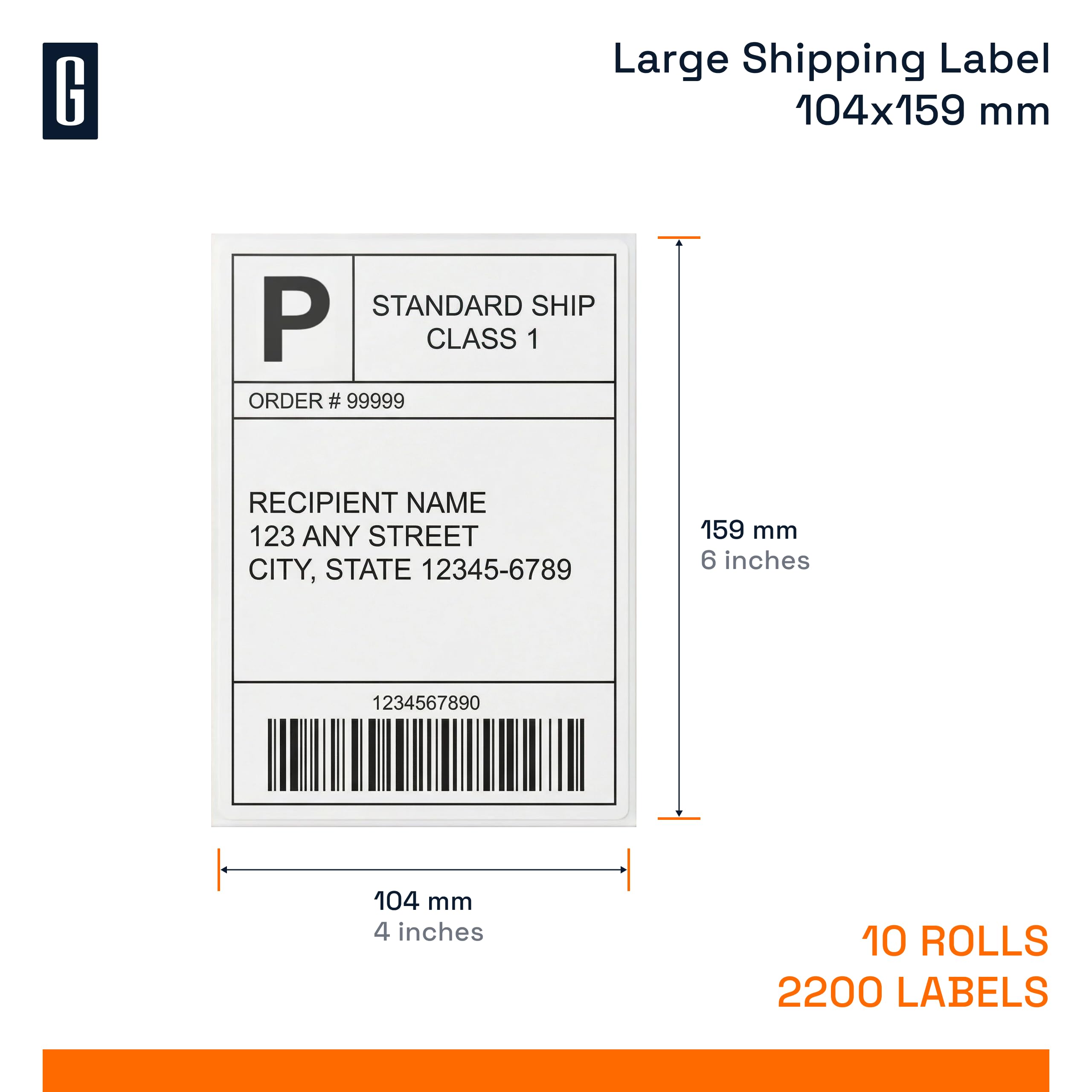 GROF S0904980 Lot de 10 rouleaux d'étiquettes d'adresse, grandes, compatibles avec S0904980, 104 x 159 mm, 2200 étiquettes autocollantes pour LabelWriter 450, 4XL