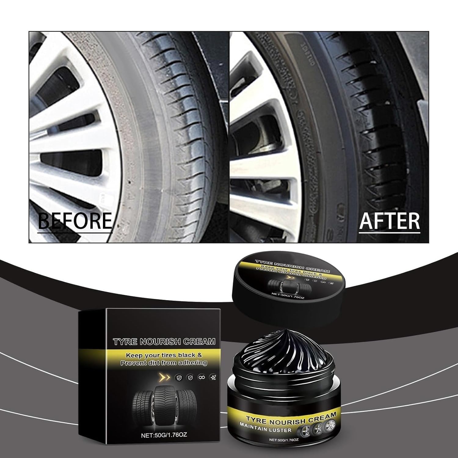 Pâte Régénérante Pour Pneu Et Garnitures En Plastique De Voiture, Crème Nourrissante Pour Pneus Redonnant Un Éclat Noir Brillant, Pour Pneus De Voiture Et De Moto (2pcs)