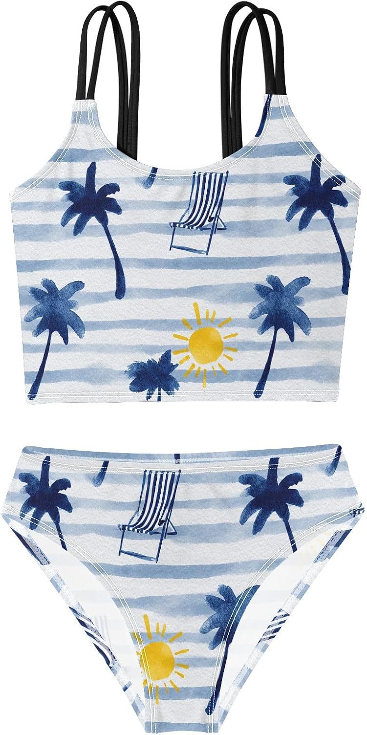 visesunny Girls Two Piece Swimsuits Beach Sun Tree Girl's Bikini Sets Bathing Suits for Girls Size 5-12Y