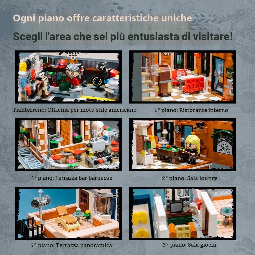 PAN TASY Kit di costruzione di motociclette PANTASY per adulti - Modello modulare da garage per caffè con meccanismo di guida per moto retrò, dettagli fucsia e figure originali, set di costruzione