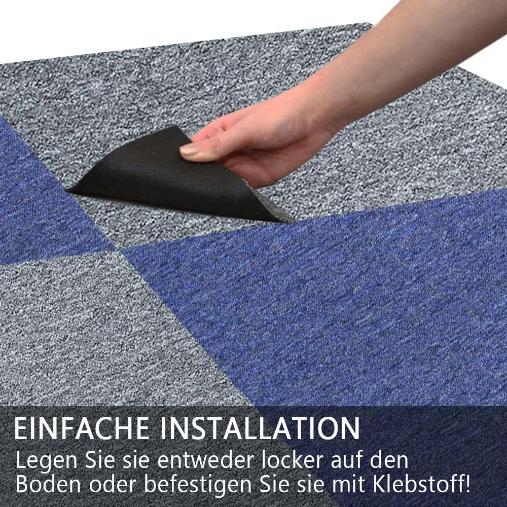 20 x Teppichfliesen 5 m² schwer für Schlafzimmer, Wohnzimmer, Büro, Premium-Bodenbeläge, Teppiche, Bodenfliesen, strapazierfähiger, rutschfester Bodenbelag, Bitumenrückseite 2025 Neu (Grau)