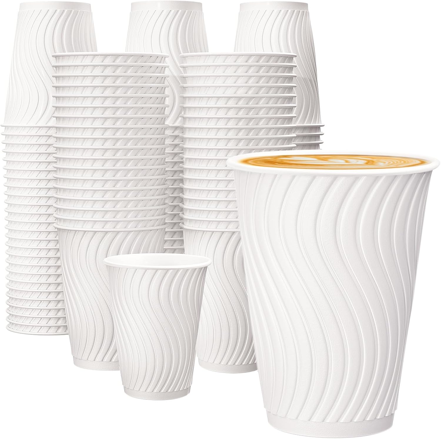 12 oz Coffee Cups 120 Pack, Disposable Coffee Cups 12 oz Paper Cups - Insulated Paper Coffee Cups Fancy Hot Cup for Hot/Cold Drinks, Wedding/Baby Shower/Office, White White 12 oz