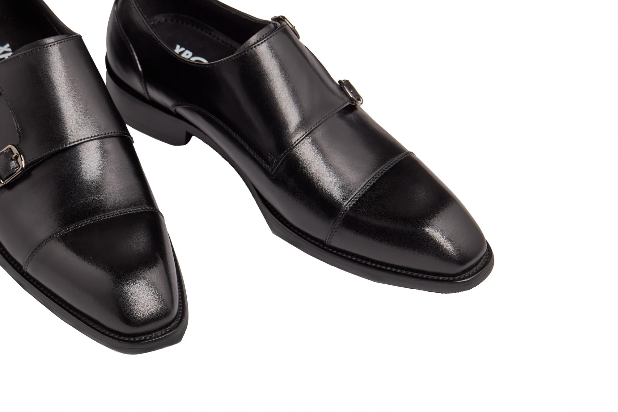 Scarpe da Uomo con Doppia Fibbia Monk Strap in Vera Pelle Liscia Lucida Realizzata a Mano