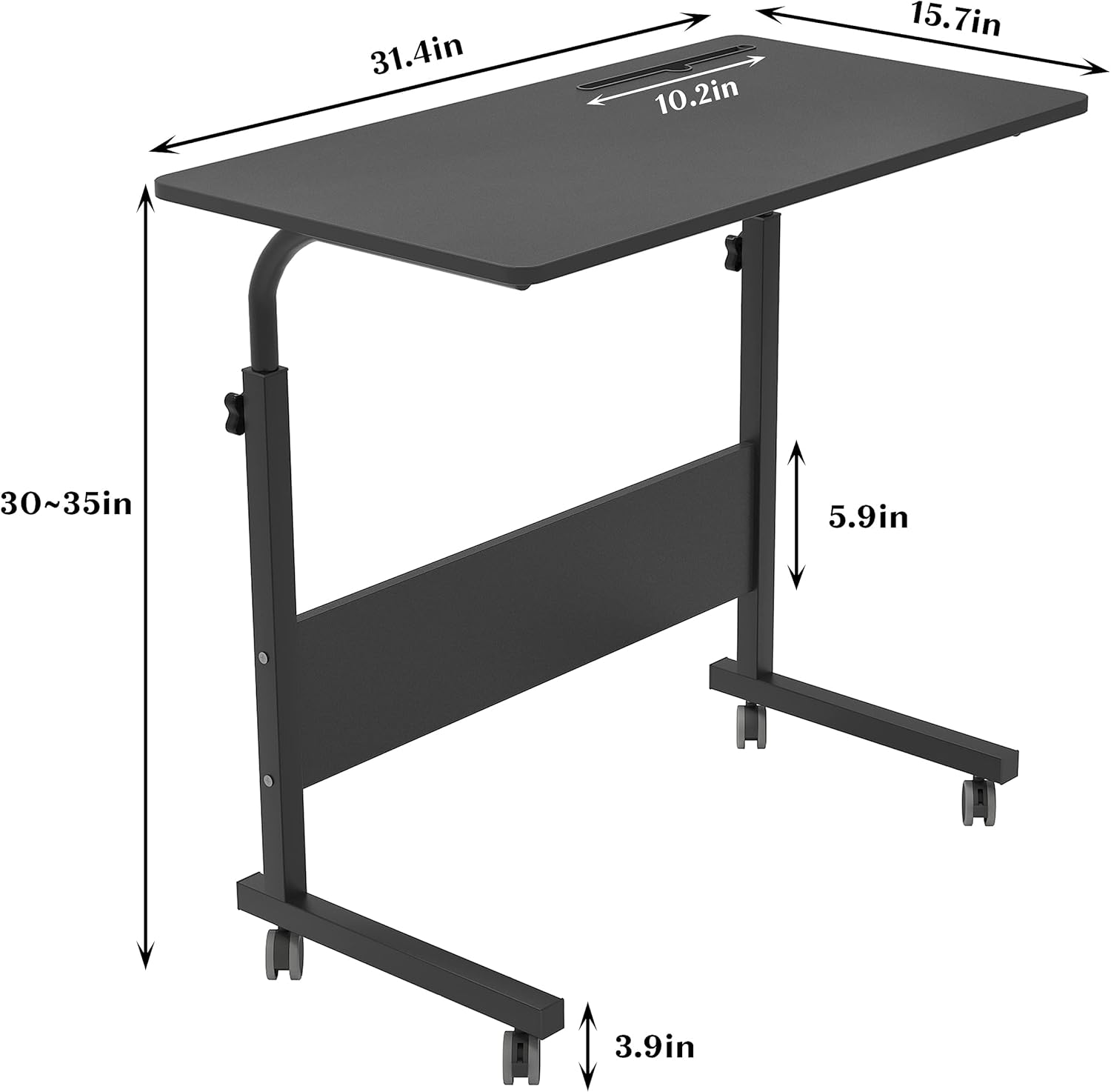 SogesHome 31.5 inch Adjustable Mobile Bed Table Portable Laptop Computer Stand Desks with Tablet Slot Cart Tray, Black