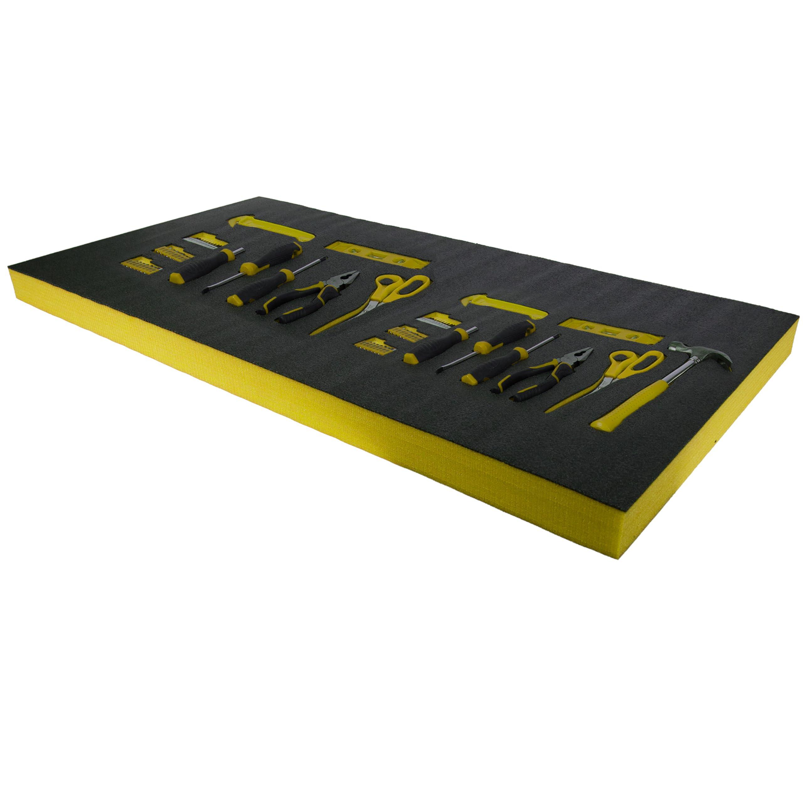 X-Foam Customizable Toolbox & Equipment Insert with Stencil – Cut-to-Fit Protective Tool Liner (1000mm X 500mm X 50mm - Yellow - 1 Sheet) Kaizen Draw Organizer Foam Sheet