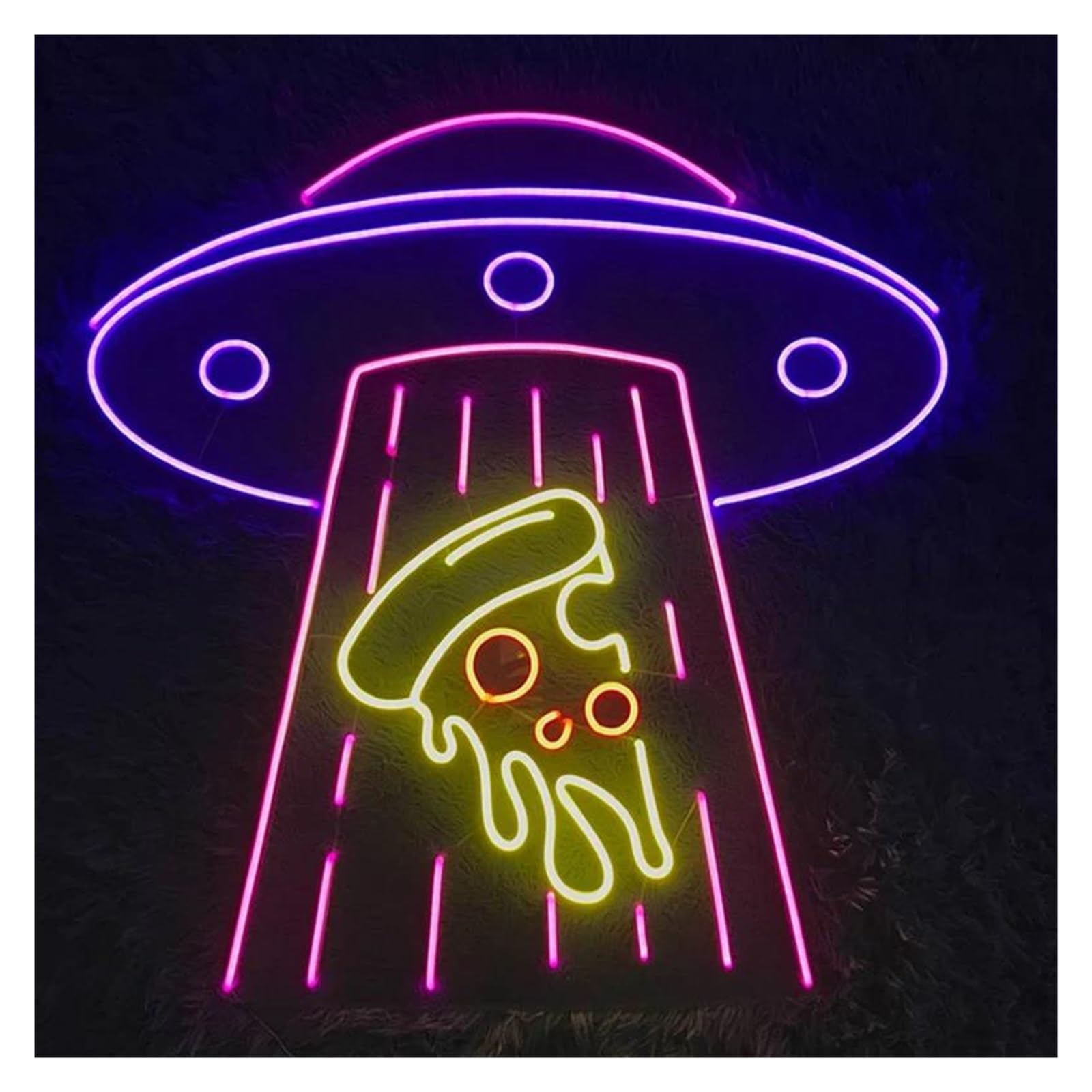 Lemst B Signs Lamp Ufo Pizza Neon Signs Us Powered Adjustable Rightness Pizza Neon Lights, Suitable For Room Party Decor 40Cmx40cm(B)