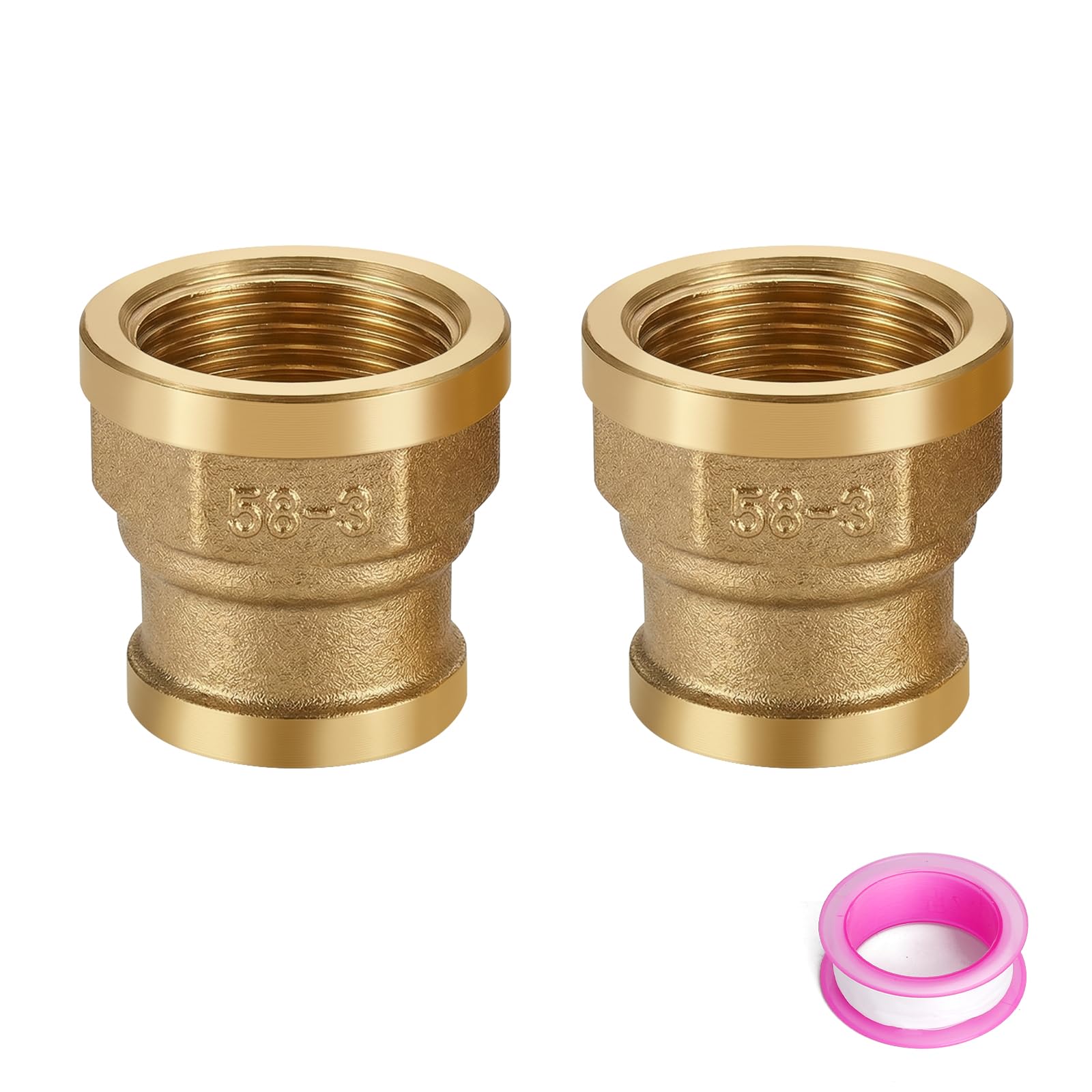 Reductor de 2 Piezas de 3/4 a 1/2 con Rosca Hembra y Cinta de Sellado de PTFE 3/4-inch to 1/2-inch Adapter para Tuberías de Agua Calefacción Agua Potable Depósitos y Conexiones de Fontanería