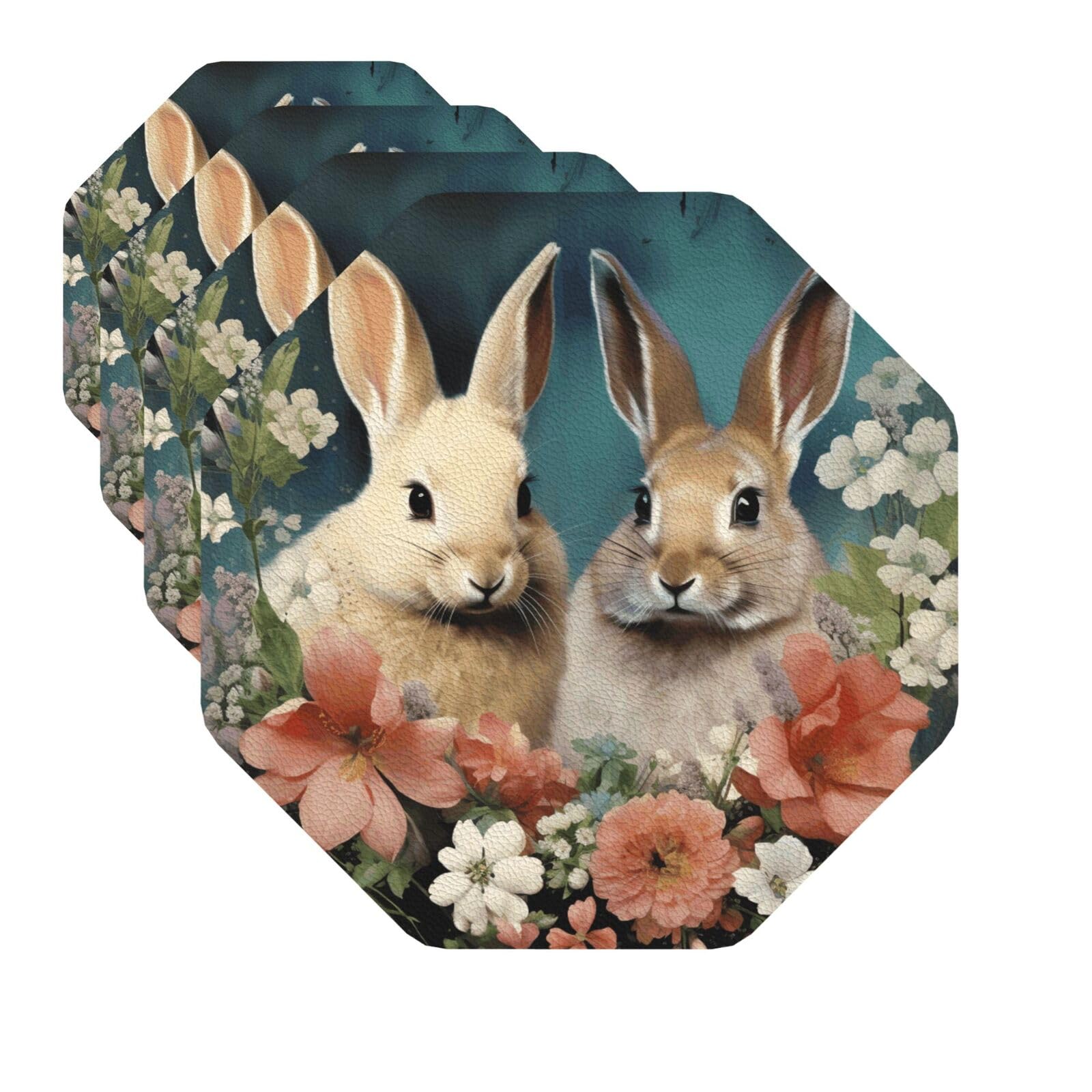 Drink Coasters Set of 4 Quick-Dry Leather Coaster Easter bunny Coasters for Drinks Coffee Cup Mat Tabletop Protection Heat Resistant Coaster for Kitchen Bar Office Home Decor