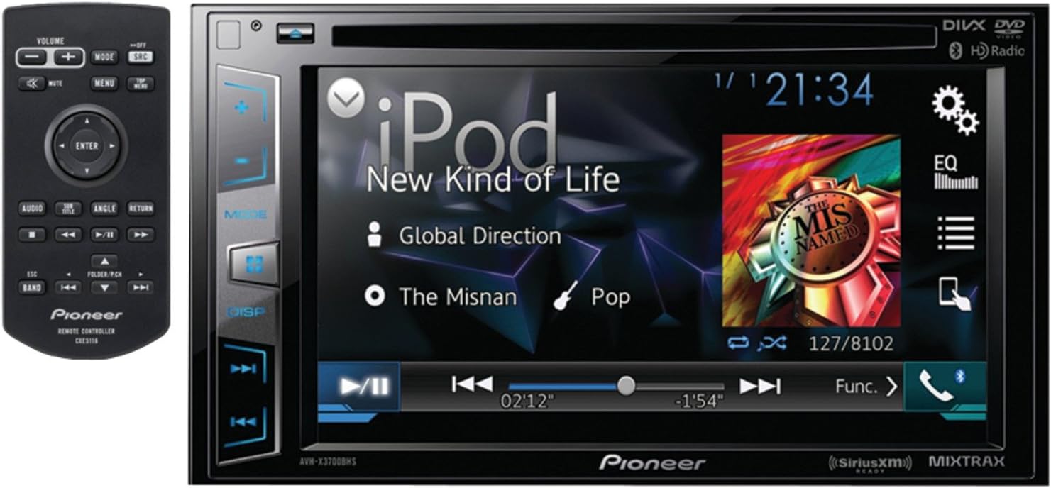 Pioneer AVH-X3700BHS in-Dash DVD Receiver with 6.2" Display, Bluetooth, SiriusXM-Ready, HD Radio