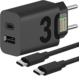 Carregador Turbo 30W Porta Dupla (USB-A + USB-C) + Cabo Ultra Rápido de 1M Premium® Compatível com Todos Dispositivos Android, iPhone 15/16, Samsung Galaxy, IOS/Android