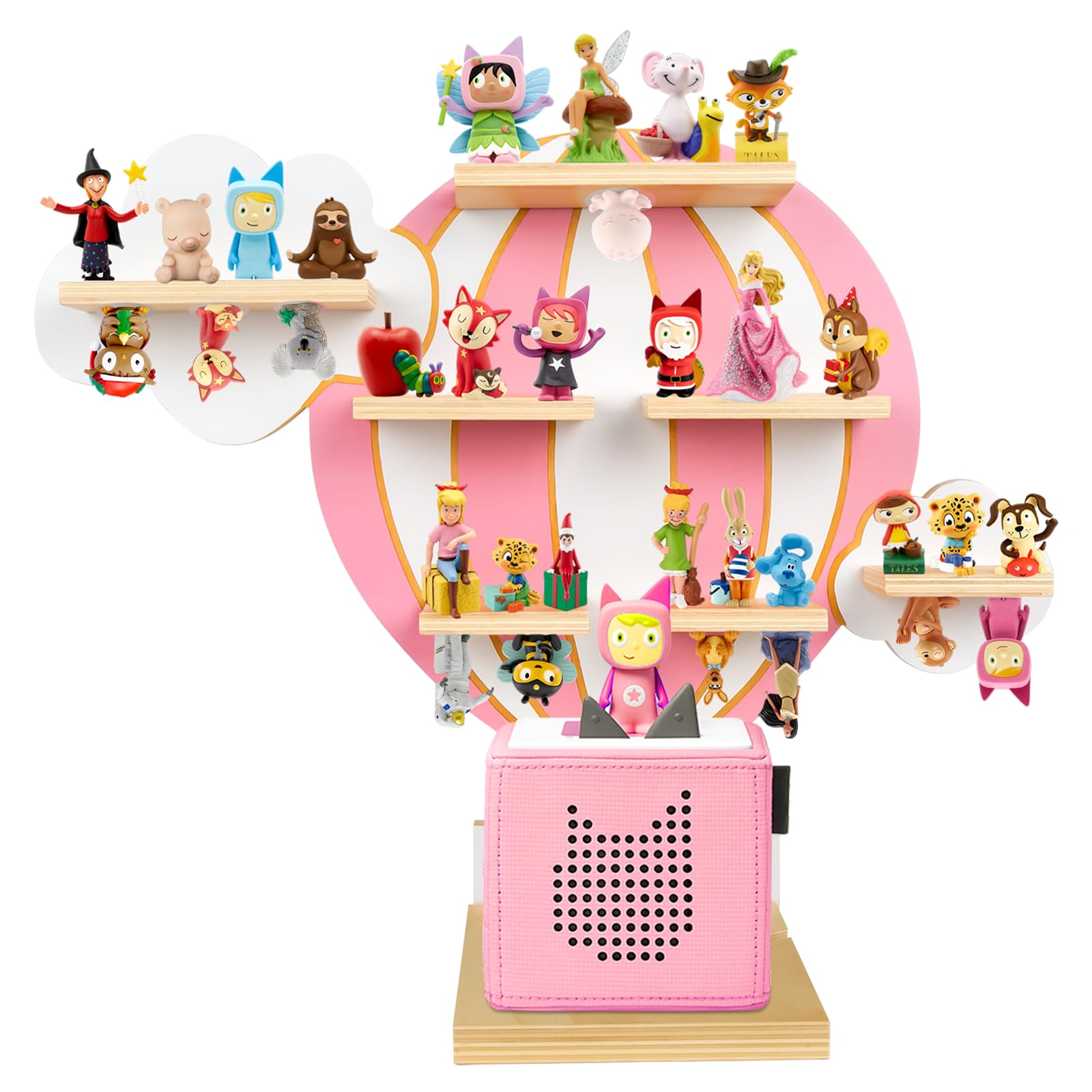 Tonie Regal Heißluftballon & Wolken, Wandregal Standregal für Toniebox & Figuren, Toniebox-Regal für Mädchen Jungen, Perfekte Aufbewahrung im Kinderzimmer, Zubehör für Toniebox 1 & 2 Starterset, Rosa