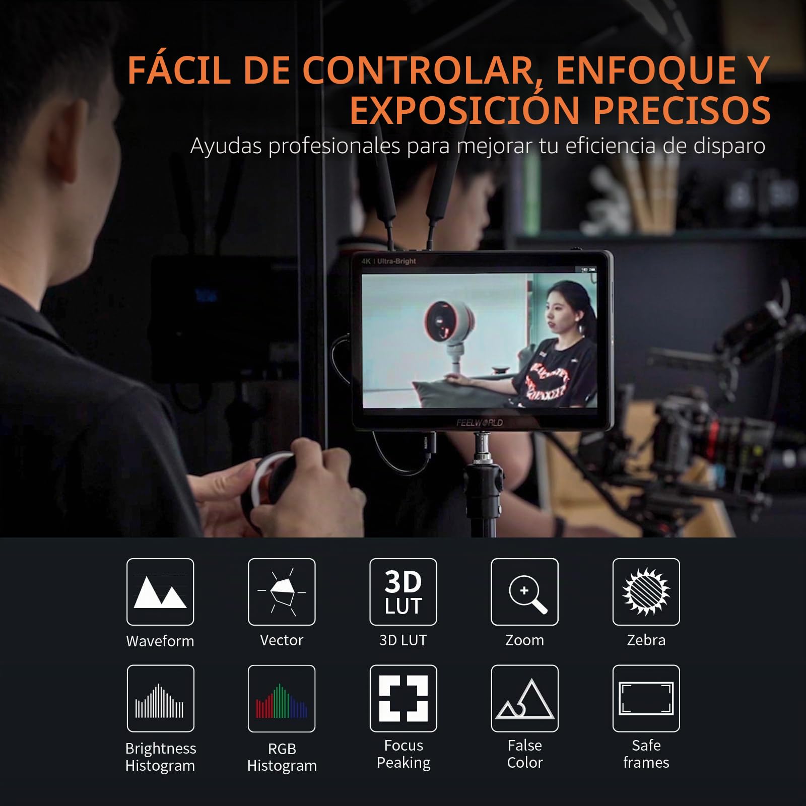 FEELWORLD LUT11H - Monitor DSLR de campo ultrabrillante de 10.1 pulgadas de 2000 nits, con pantalla táctil, forma de onda, LUT F970, kit de instalación y alimentación, salida de entrada HDMI