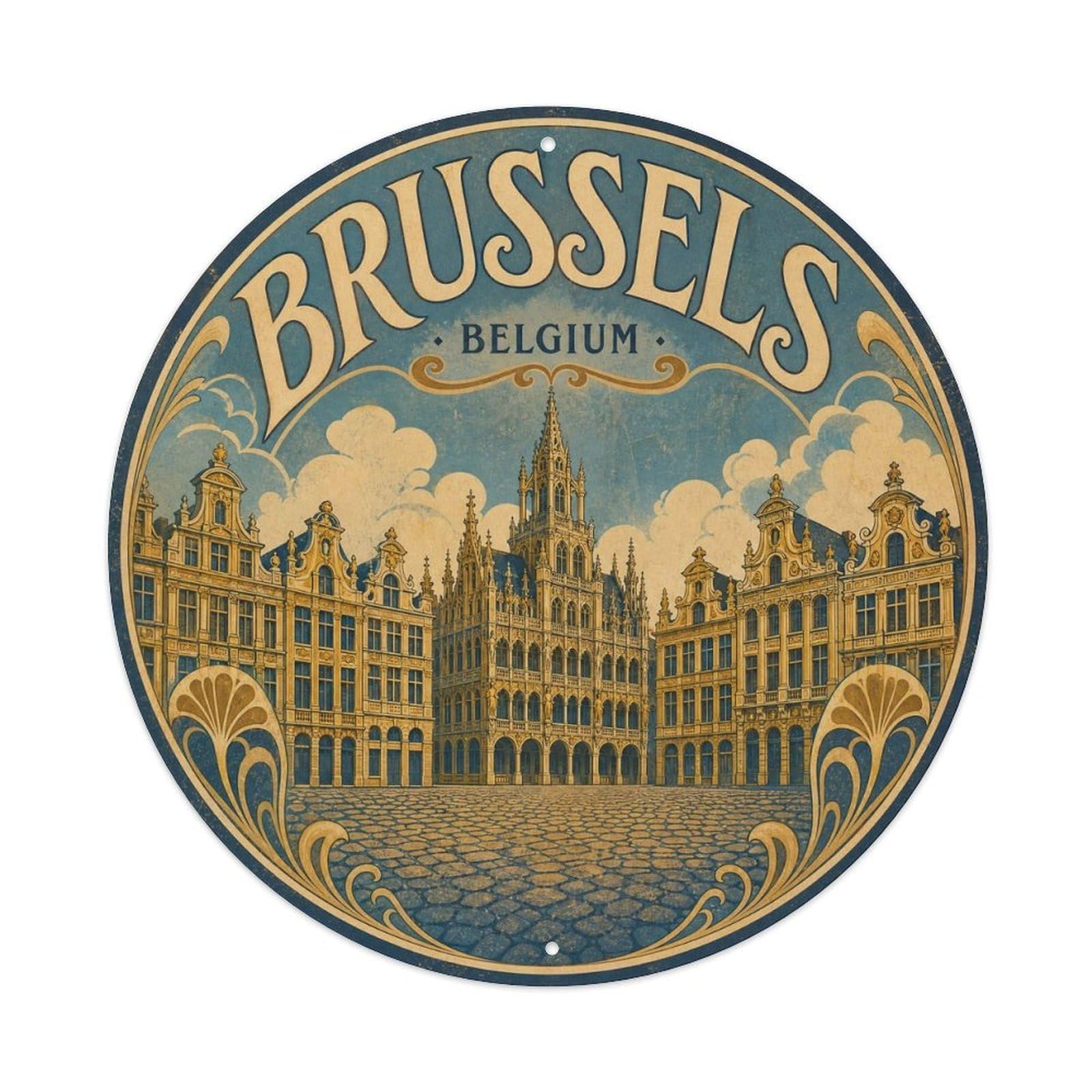 Vintage Travel Belgium Brussels Vintage Metal Tin Sign Plaque Wall Decor for Cafe, Club Bar, Office, Garden Metal Poster 8x8Inch