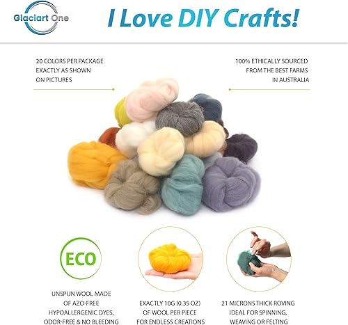 Miniatura 8 de Glaciart One Lana merino de fibra hiladora, súper suave, 10 colores mezclados (paquete de 3.5 onzas3.53 oz), lana sin hilar para fieltro y fieltro,