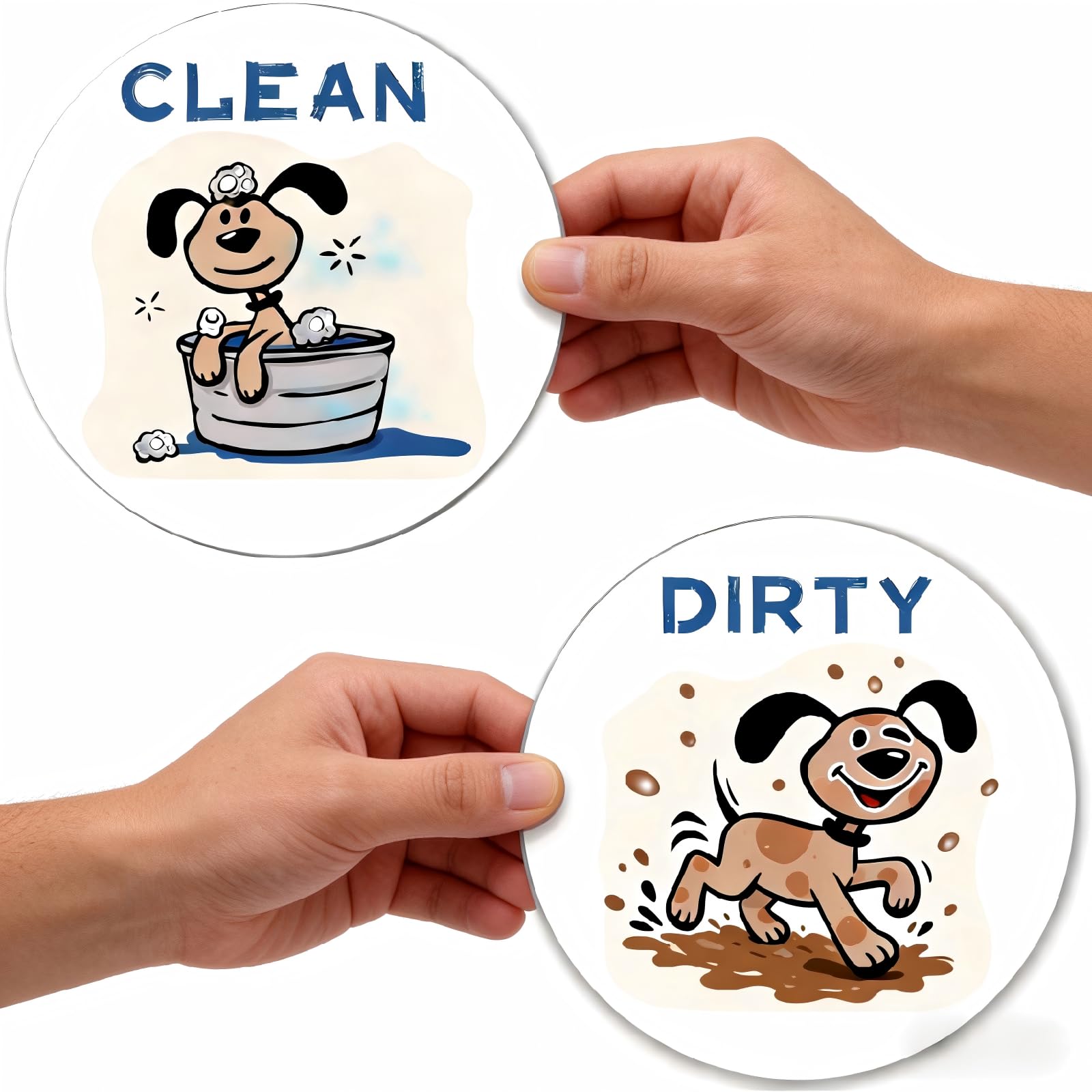 Tivleed White Dishwasher Clean Dirty Sign, Dishwasher Magnet Clean Dirty Sign, Dog Design Reversible Flip Indicator With Strong Magnet For Kitchen Dishwasher Fridge Washing Machine