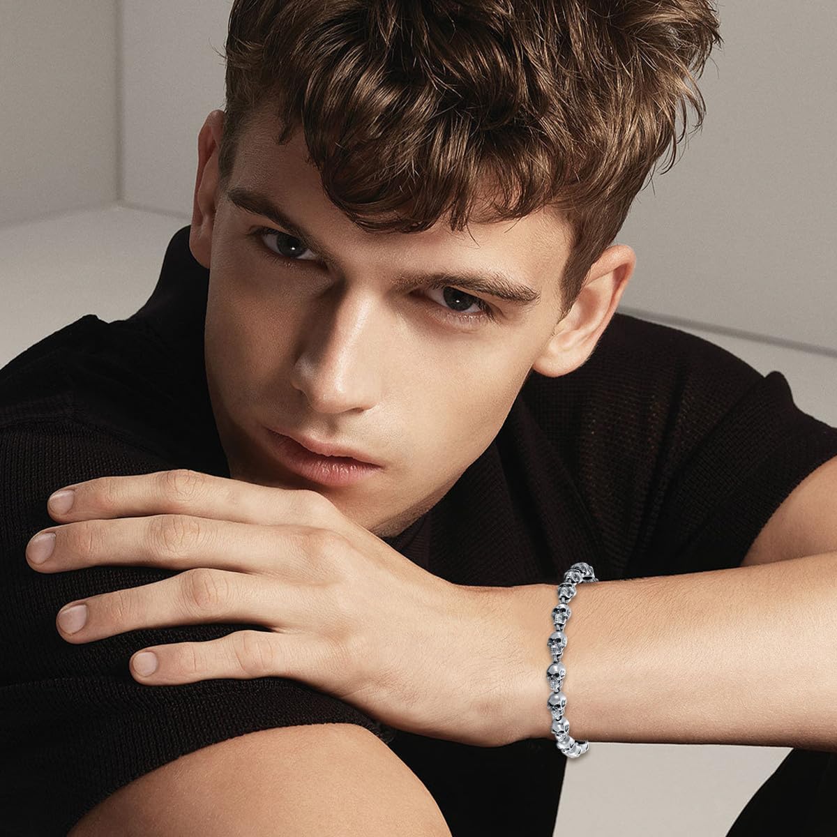 Skull Bracelet 925 Sterling Silver Adjustable Gothic Skull Head Chain Bracelet Goth Jewelry for Men - Image 2