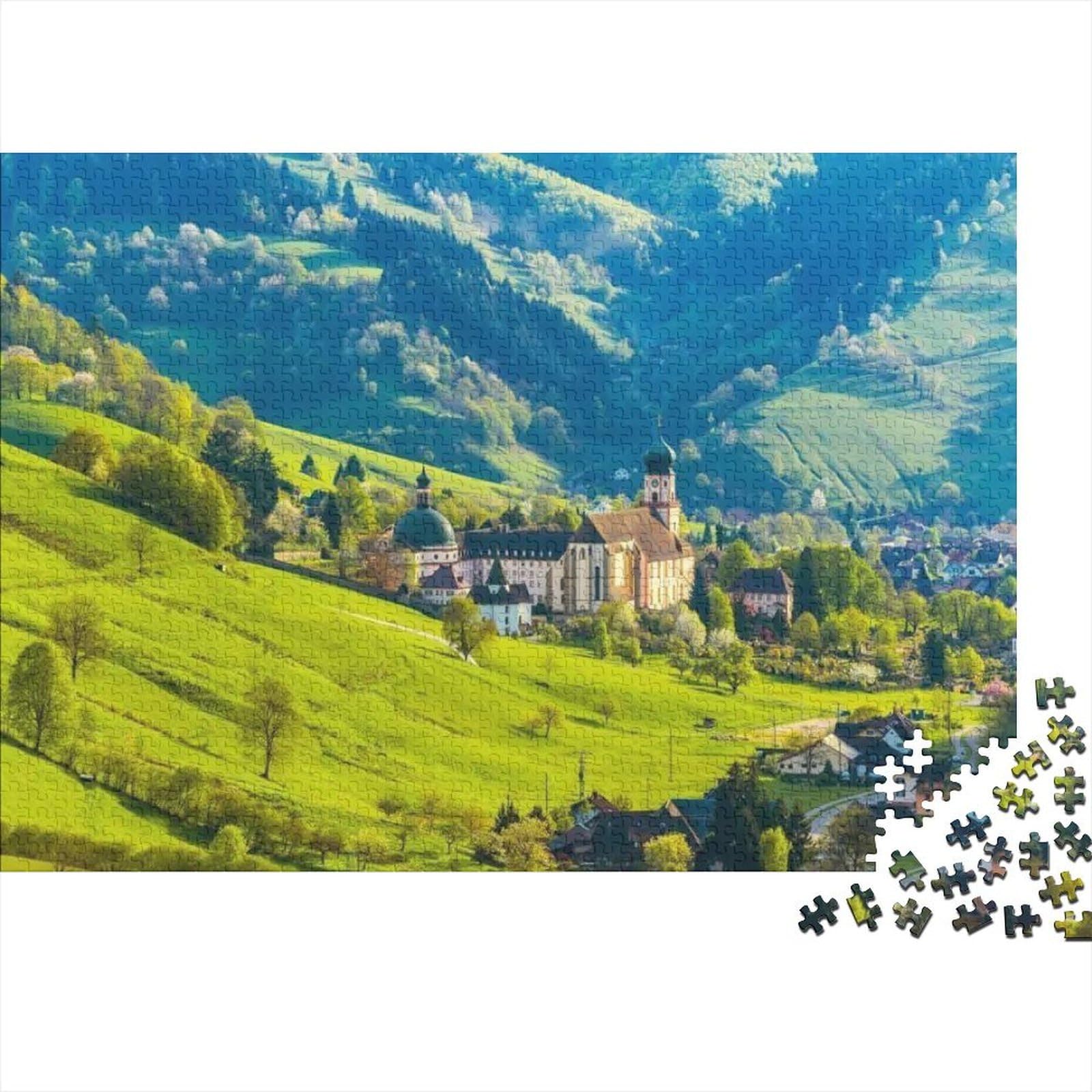 Alpine Village Adult Jigsaws 1000Pc Recyclable Material Mountain Valley Jigsaw Puzzles Family Gaming Time Props Perfect for Family And Friends Birthdays 38x26cm/1000pcs