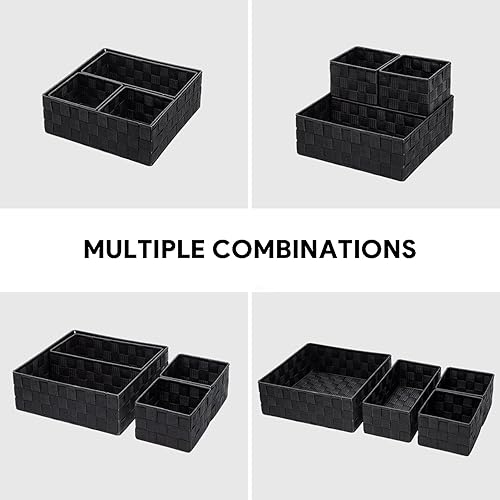 Miniatura 83 de Posprica Cestas de almacenamiento tejidas para organizar, pequeñas cestas negras de cubo organizador divisor para cajón, armario, estante, aparador,