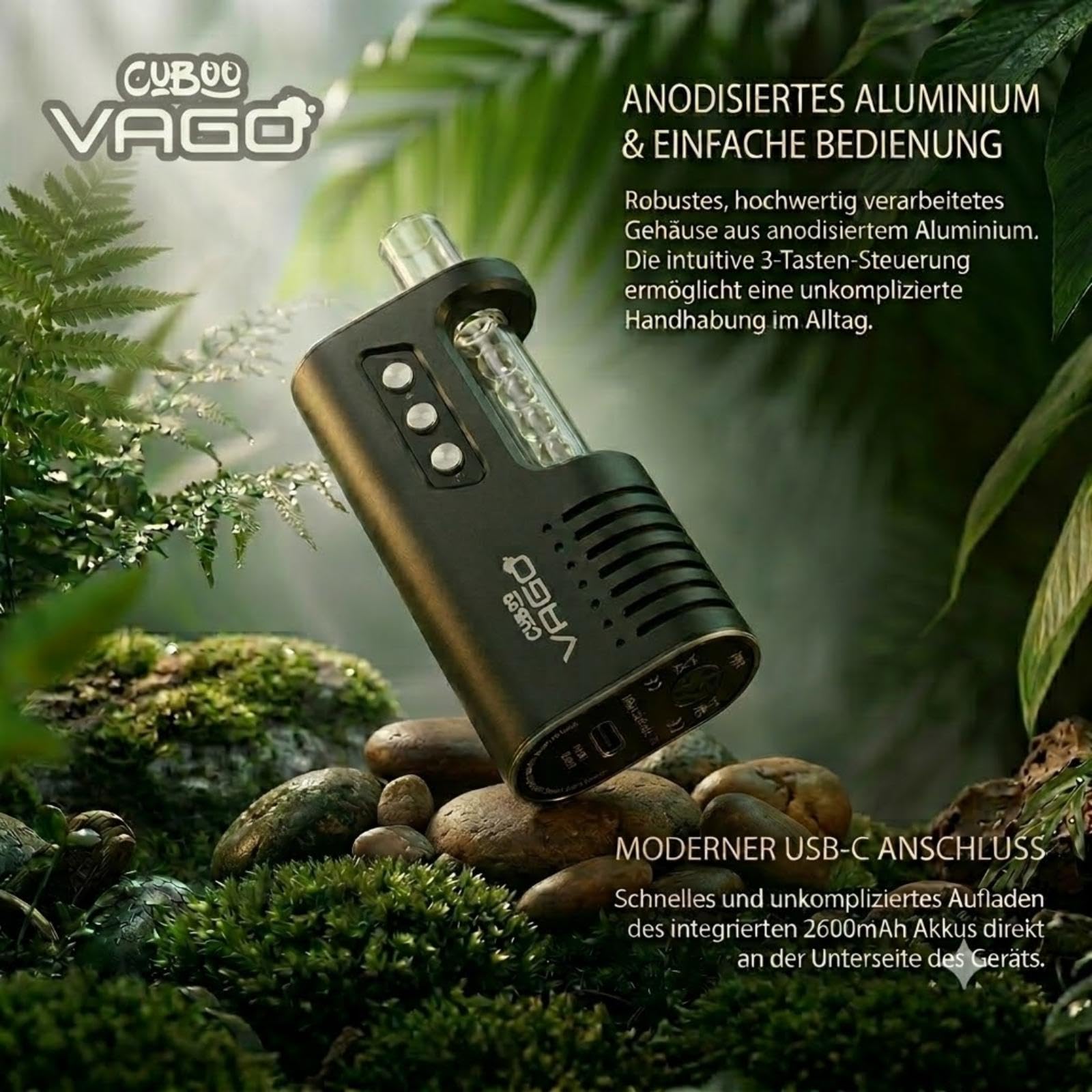 VaGo: Hybrid-Vaporizer mit reinem Glas-Dampfweg | Präzise Temperaturkontrolle & 2600mAh Akku | 2 Jahre Garantie