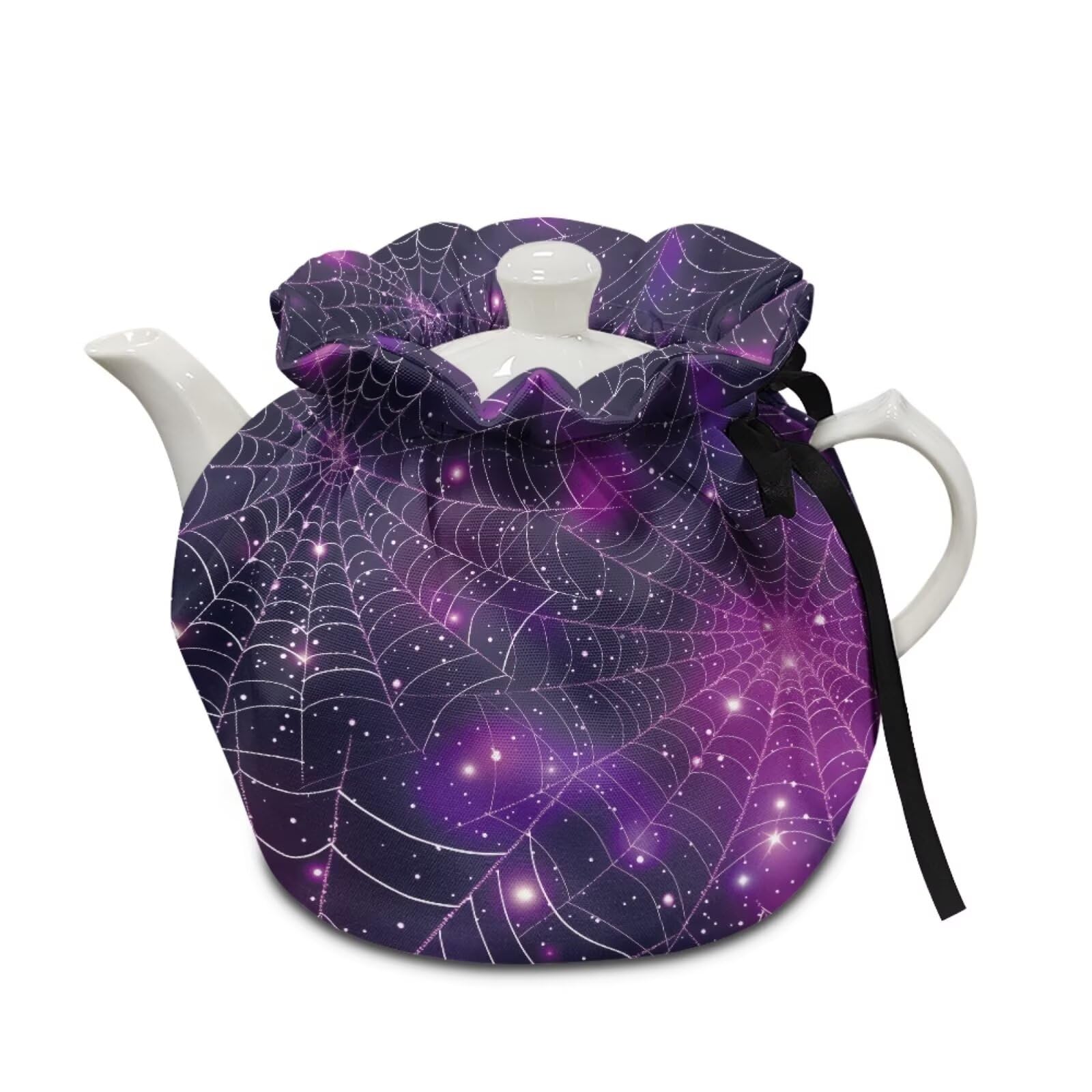Chririnla Galaxy Spider Web Tea Cozy Teapot Dust Cover Insulated Breakfast Pot Cover,Happy Halloween Kitchen Decorative Accessory Halloween Home Decor