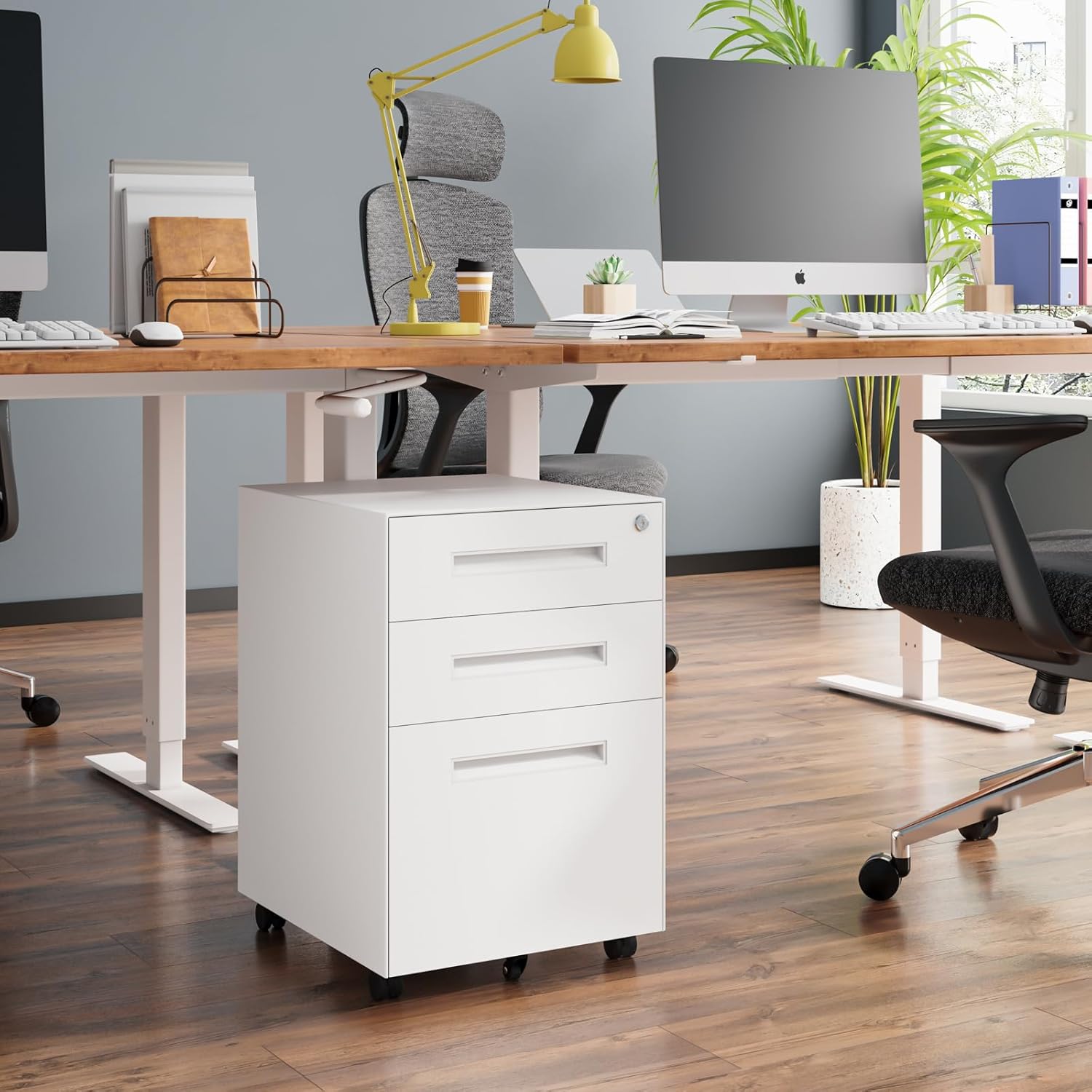 Dripex 3 Drawer File Cabinet, Mobile File Cabinet with Lock on Wheels, Letter/Legal Size, Fully Assembled, Modern Small Short Vertical Metal Rolling Filing Cabinets Under Desk for Home Office (White)