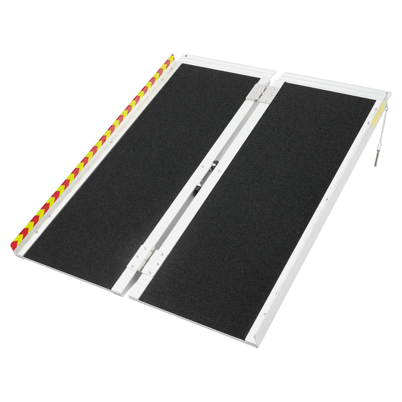 Rampa plegable para silla de ruedas de 72 x 91 cm, de aleación de aluminio, rampa para escalones, portátil de hasta 272 kg, rampa telescópica antideslizante con bandas reflectantes y asa para