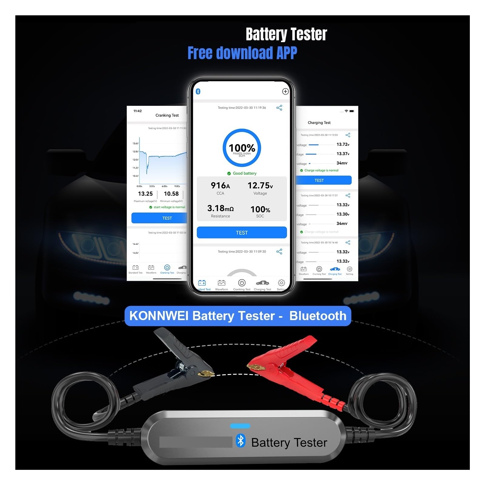 Tester AkumulatoróW Tester Akumulatora Motocykla Samochodowego Bluetooth 5.0 Analizator Akumulatora 6 V 12 V 100 Do 2000 CCA