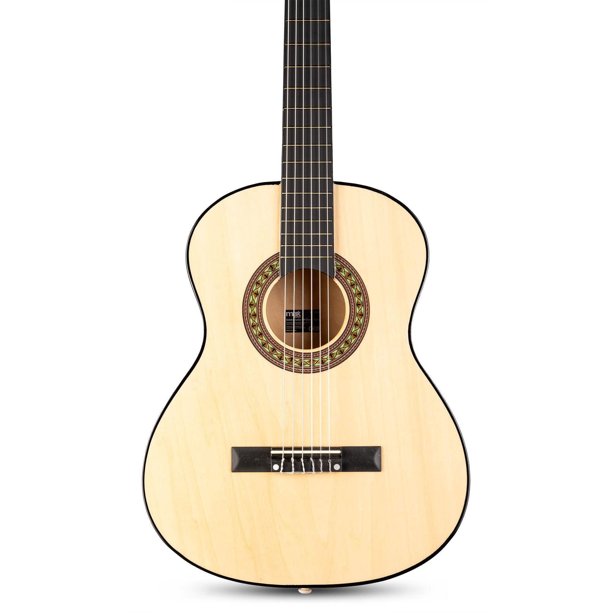 MAX SoloArt Junior 3/4 Guitarra Clásica para Niños - Set Completo con Funda Mochila, Soporte MAX GP20, Afinador Clip, Púas y Cuerdas de Nailon - Ideal para Principiantes de 8 a 12 Años