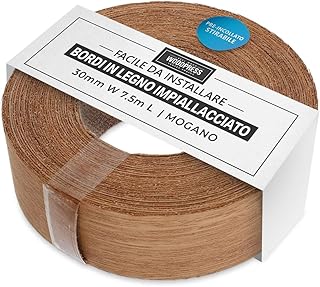 WoodPress® 1 & 3/16 inch Real Mahogany Wood Iron-On Edging – 25 ft Roll – Pre-Glued Wood Veneer Tape for Easy DIY Application – Will Cover The Edge of a Standard MDF Panel