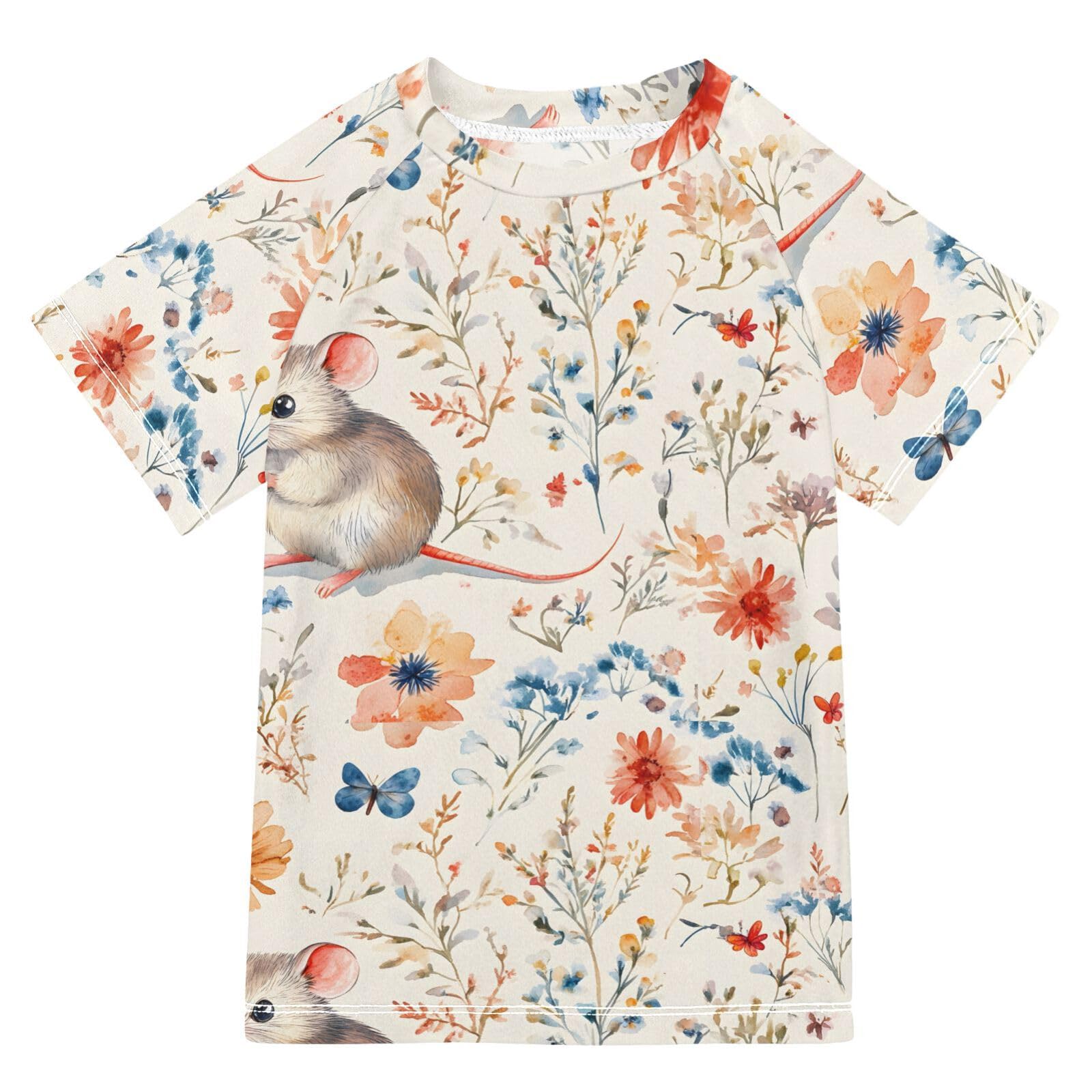 Boys Rash Guard Short Sleeve Swim Shirts for Boys Cute Mouse Flowers Sun Protection 7-8T