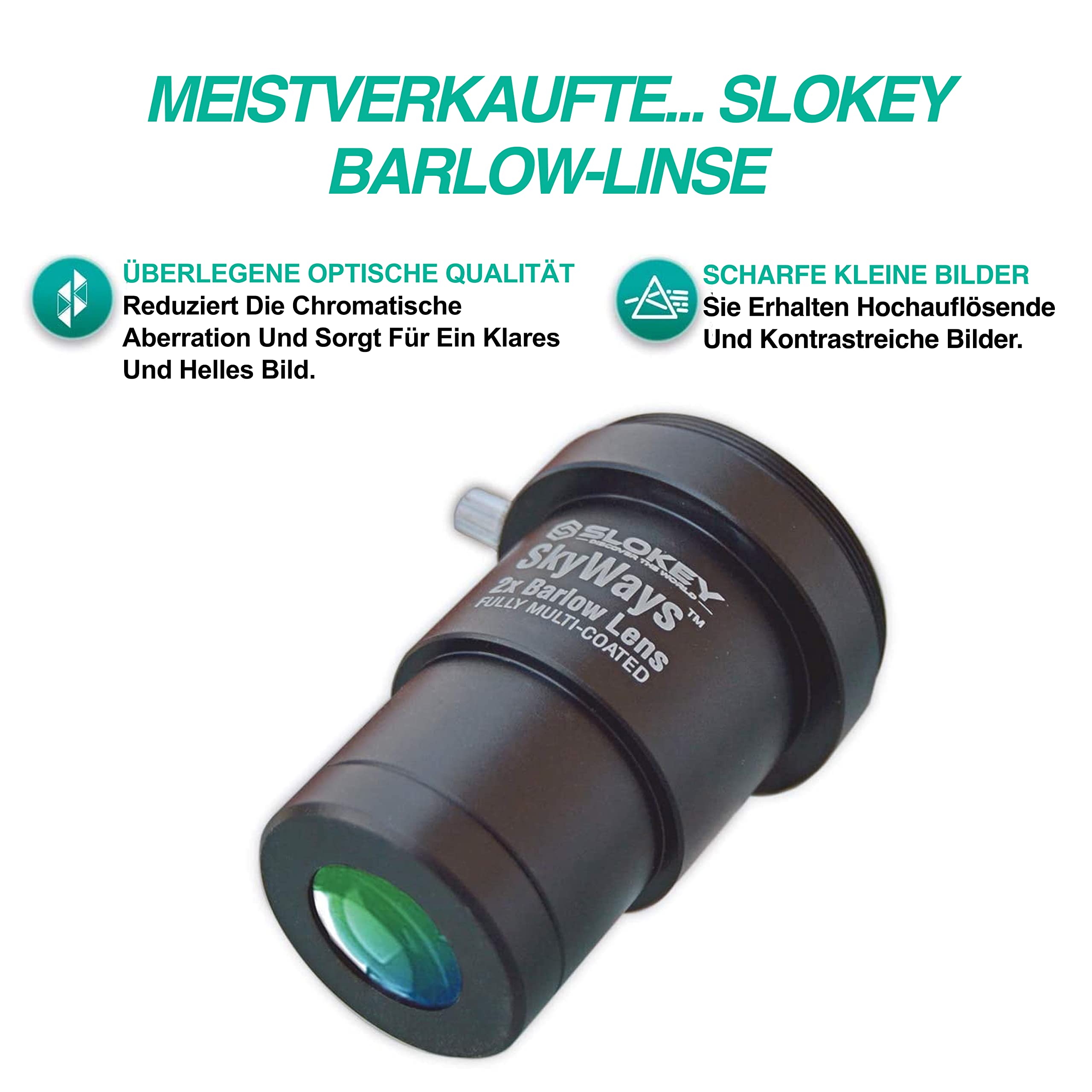 Barlow 2X Pro Slokey SkyWays Achromatisches Objektiv, hochwertige optische Qualität, behandelt mit FMC und Antireflexbeschichtung für EIN klares und helles Bild - Superleicht, kompakt und robust