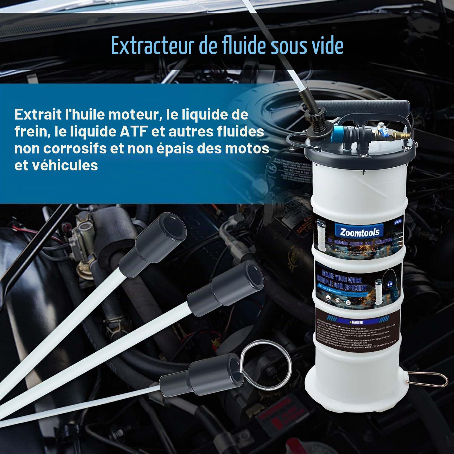 Extracteur de fluide manuel pneumatique 6,5 L - Pompe de vidange d'huile et de changement de liquide - Extracteur de fluide sous vide