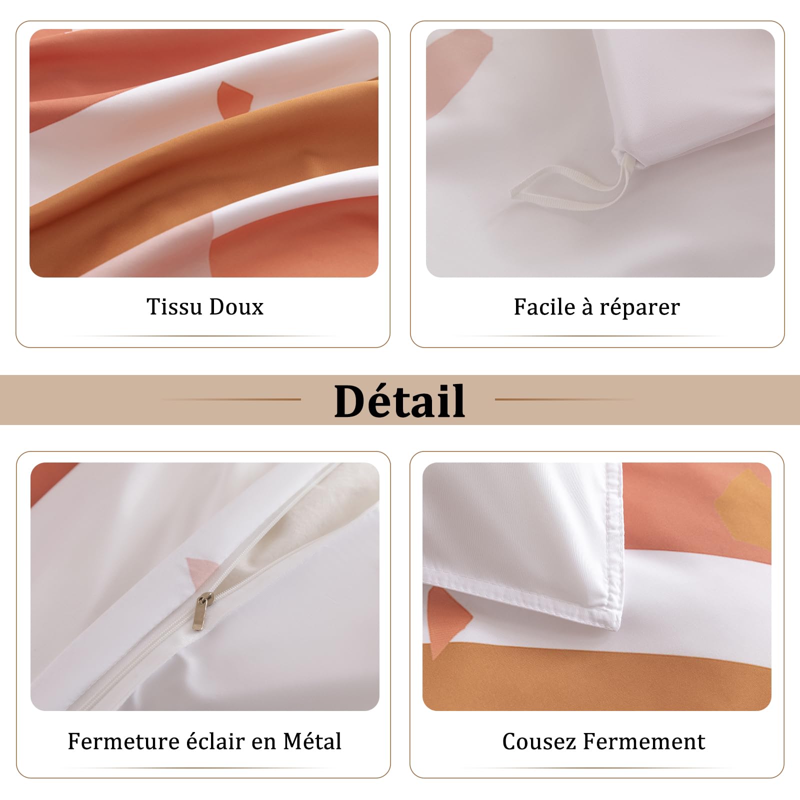 Housse de Couette 220x240 Terracotta Arc-en-Ciel Parure de Lit 2 Personnes | Microfibre Douce avec 2 Taies 65x65cm, Motif Géométrique Moderne, Fermeture Éclair, Literie Réversible pour Adulte Fille