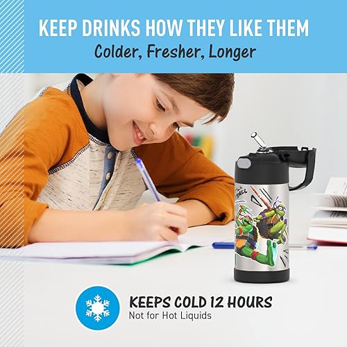 Miniatura 5 de THERMOS FUNTAINER - Botella de agua con sorbete - 12 onzas - Botella de agua para niños de acero inoxidable con aislamiento al vacío con tapa,
