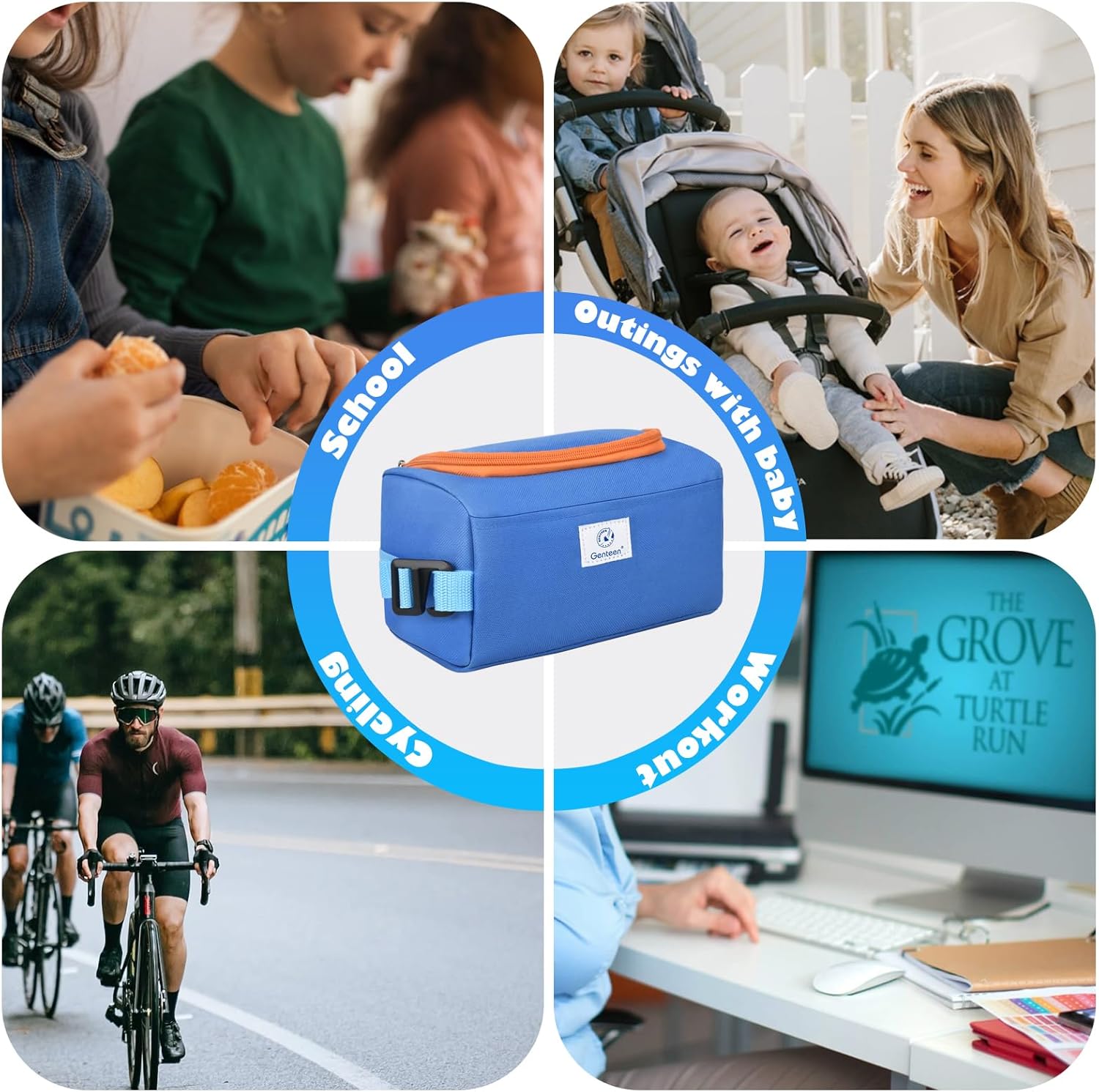 Genteen Lunch Bag Kids,Small Cooler Bag with Ice Packs,Freezable Lunch Bag/Snack Bag,Insulated Bag Reusable, with Zip Closure & Buckle Handle for Travel/School/Work,Blue - Image 7