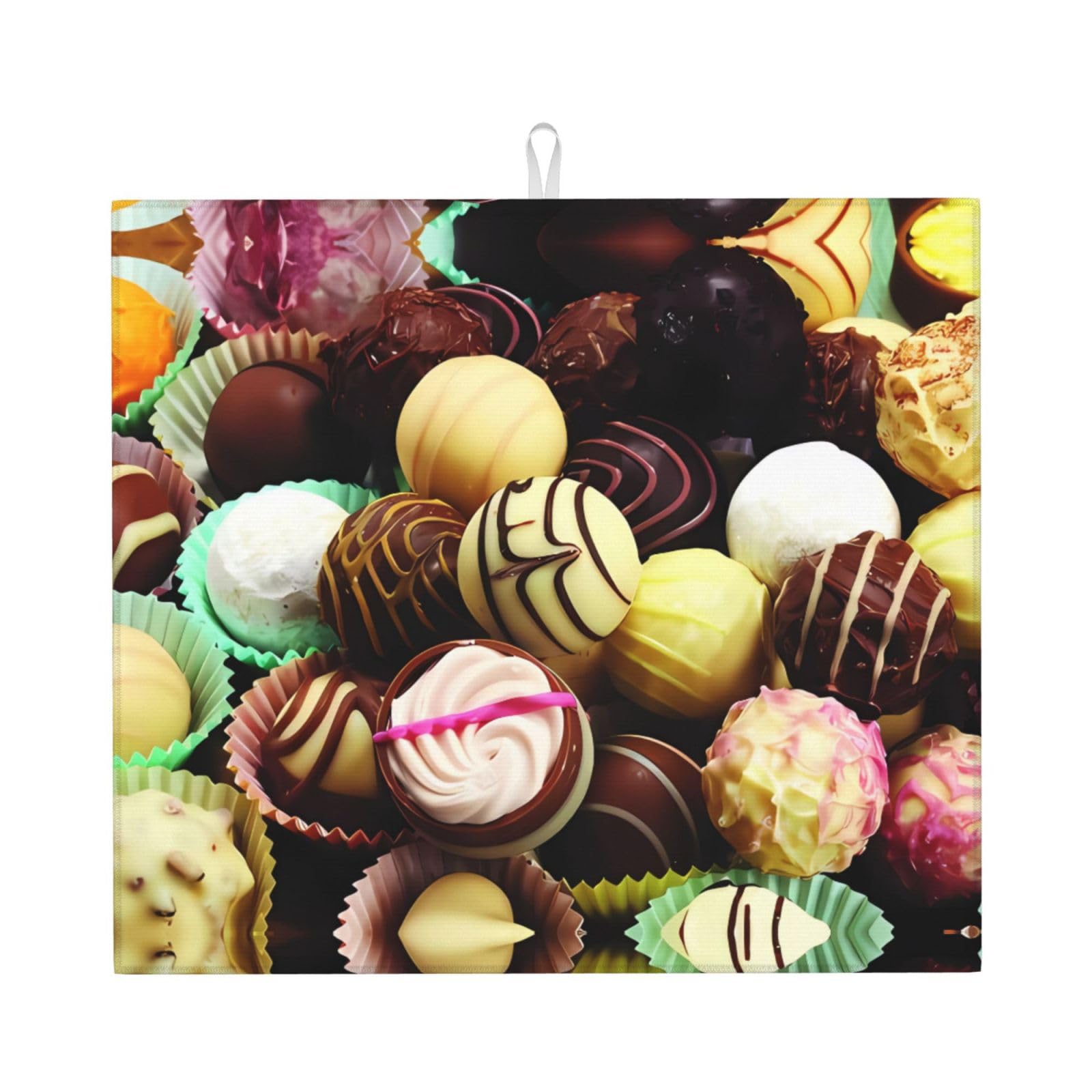 HJFCZH Chocolate Prints Kitchen Drying Mat – Absorbent Microfiber Throw for Dishes, Non-Slip Counter Cover, Quick-Drying Layer with Fade-Resistant Print