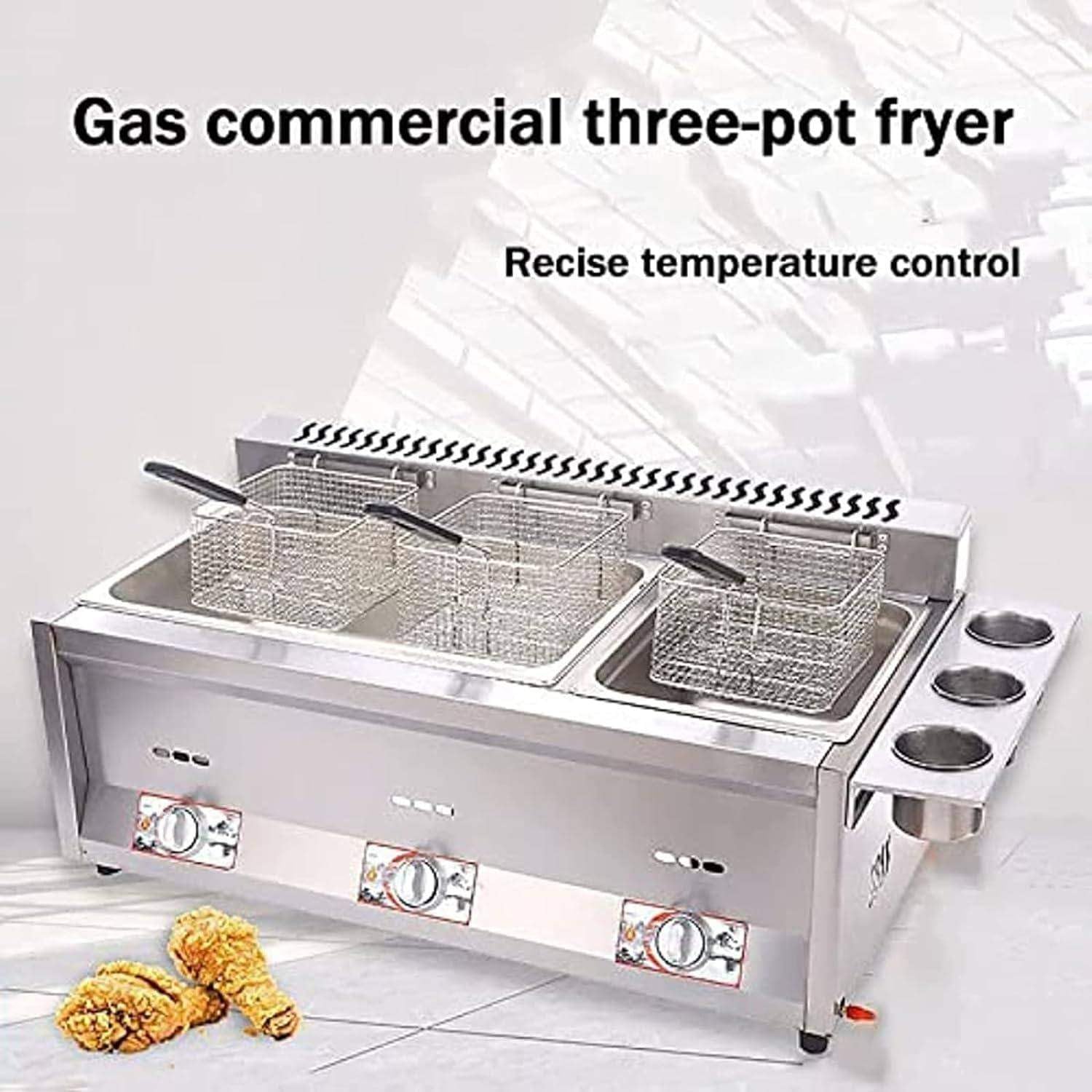 Friggitrice Professionale, Friggitrice Gas Grande capacità, Friggitrice Aria Domestica in Acciaio Inox, con Cestello Riscaldato Rimovibile, per Cucina FamigliaRistorante, 3 Cestelli Efficiente
