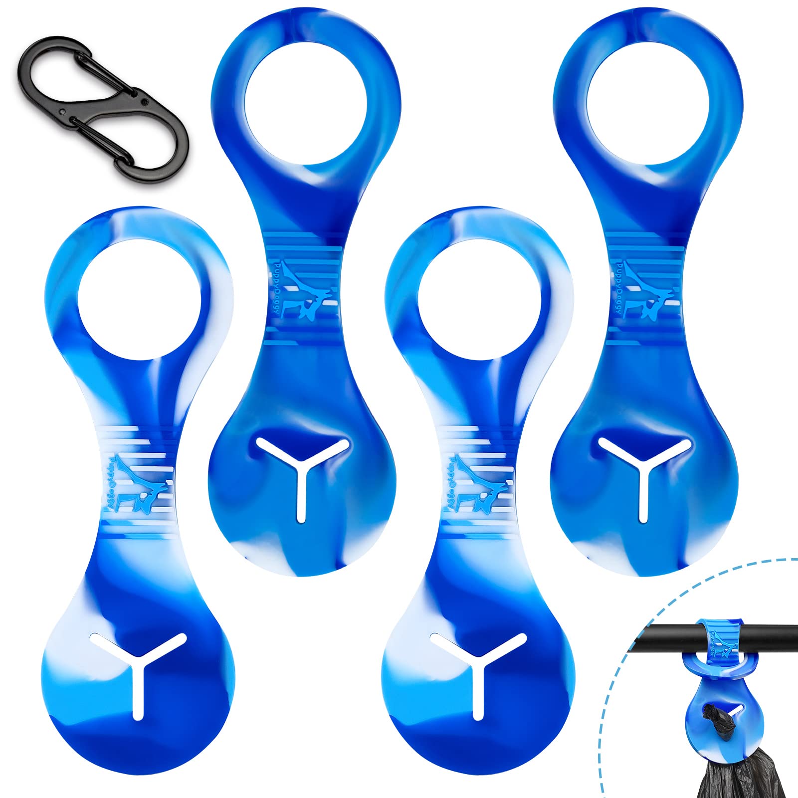 PuppyDoggy Dog Poop Bag Holder for Leash Waste Bag Carrier Dog Poop Bag Dispenser for Walking Running Bicycle Accessory 4 Pieces (Mixed Blue)
